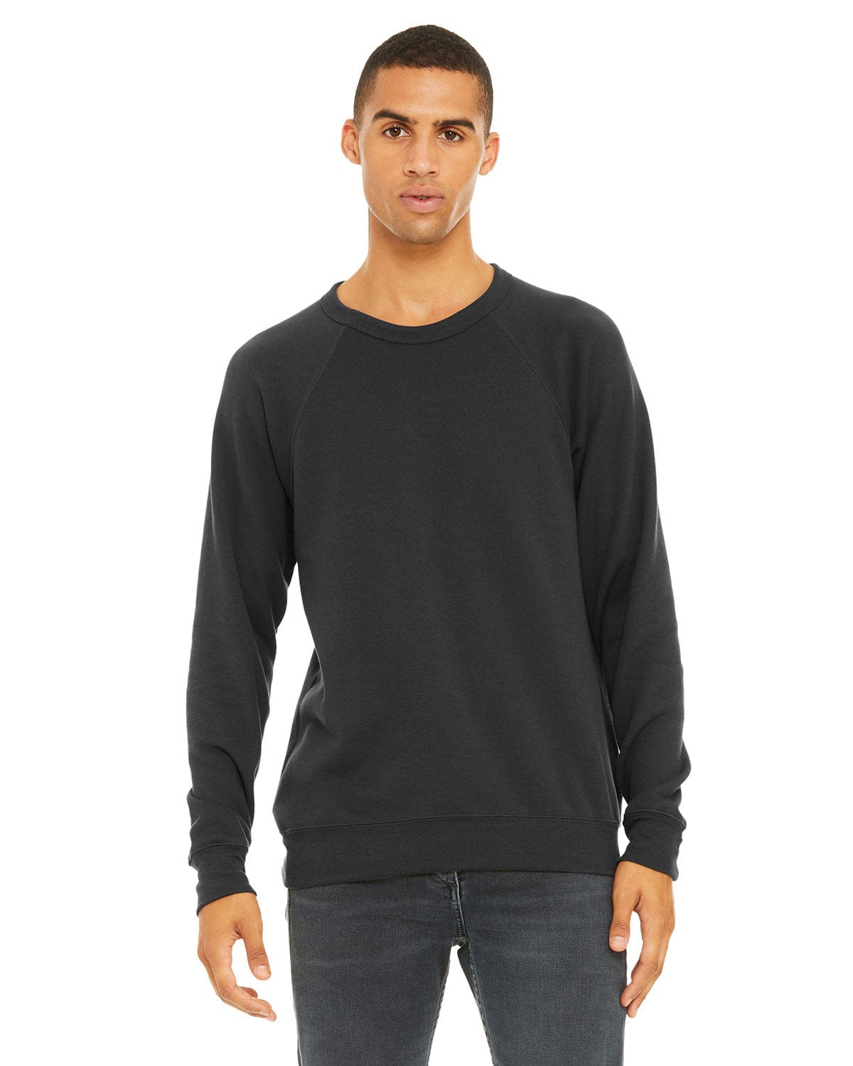 Bella+Canvas 3901: Unisex Sponge Fleece Raglan Sweatshirt in Dark Grey