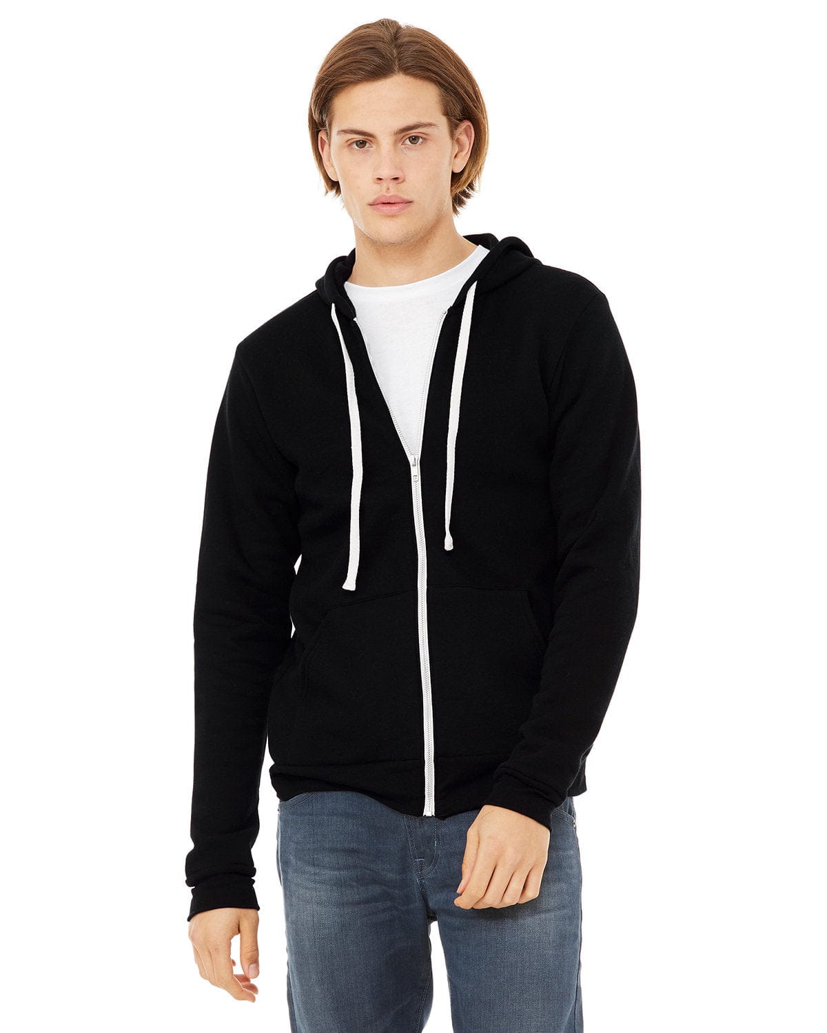 Bella+Canvas 3909: Unisex Triblend Sponge Fleece Full-Zip Hoodie in Solid Blk Trblnd