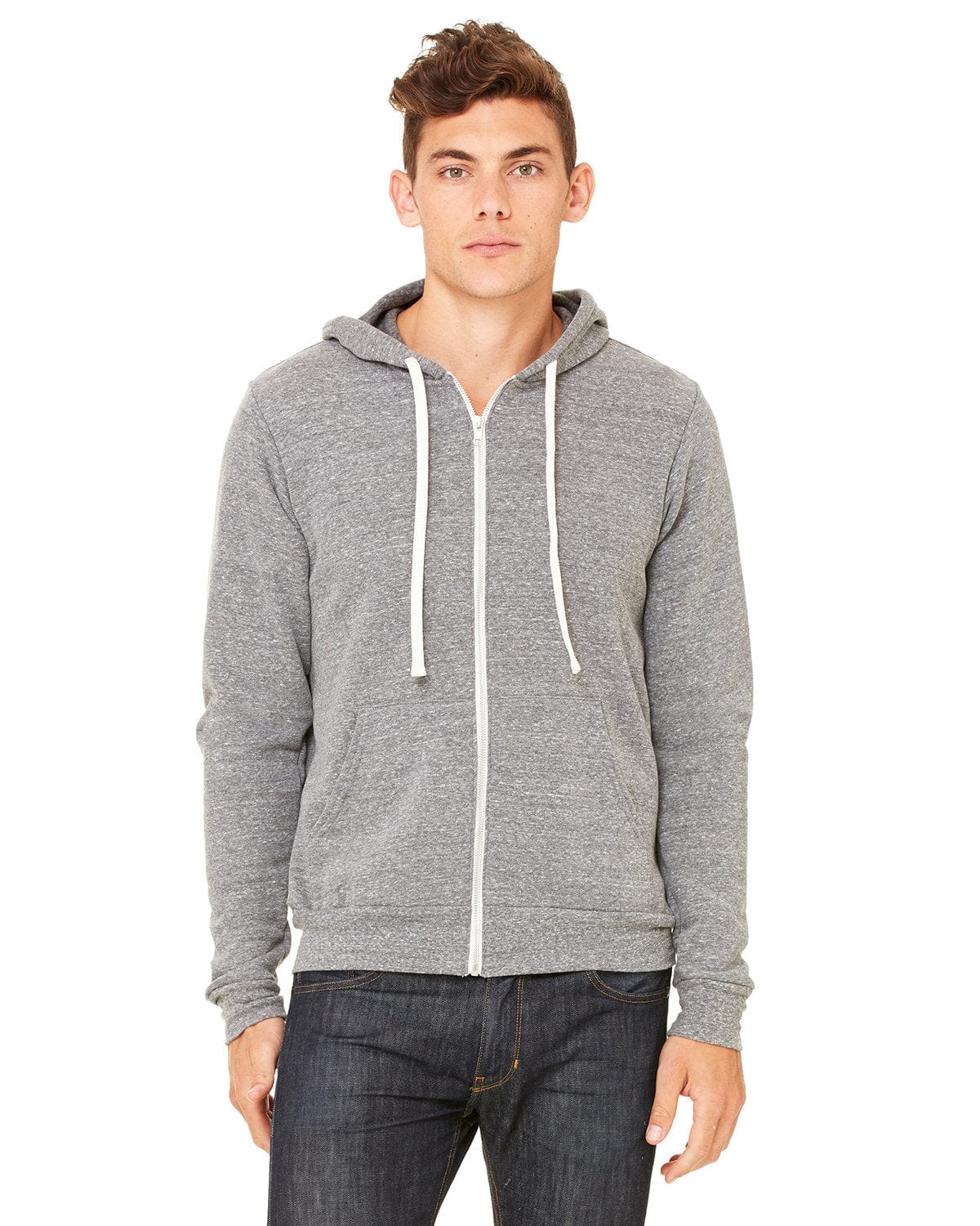 Bella+Canvas 3909: Unisex Triblend Sponge Fleece Full-Zip Hoodie in Grey Triblend