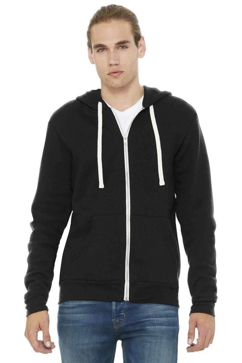 Bella+Canvas 3909: Unisex Triblend Sponge Fleece Full-Zip Hoodie in Solid Black Triblend