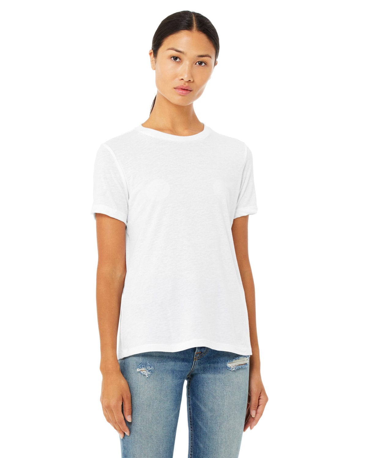 Bella+Canvas 6400CVC Ladies' Relaxed Heather CVC Short-Sleeve T-Shirt in Solid Wht Blend