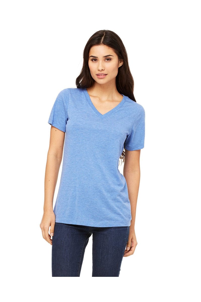 Bella+Canvas 6405: Ladies' Relaxed Jersey Short-Sleeve V-Neck T-Shirt in Blue Triblend