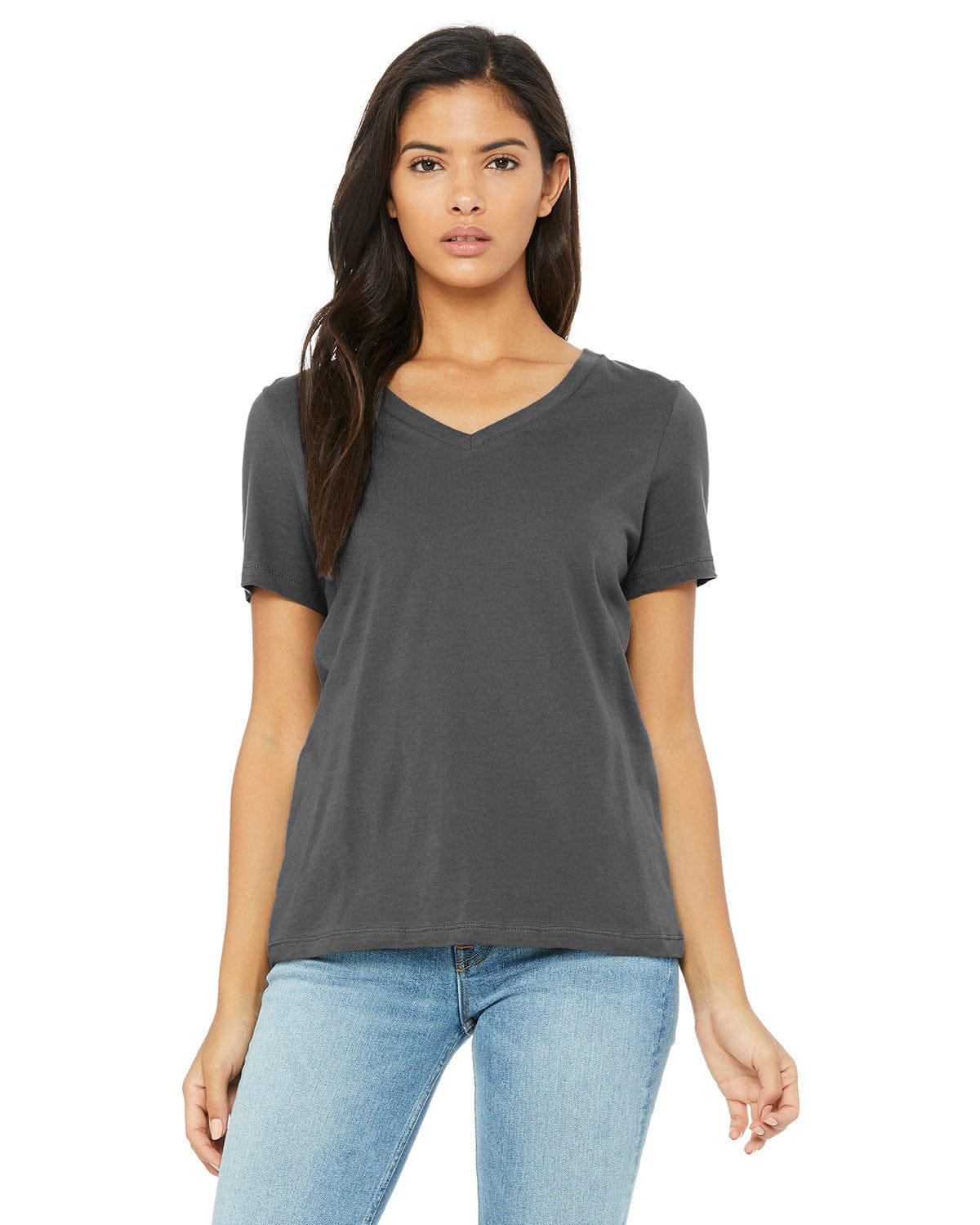 Bella+Canvas 6405: Ladies' Relaxed Jersey Short-Sleeve V-Neck T-Shirt in Asphalt