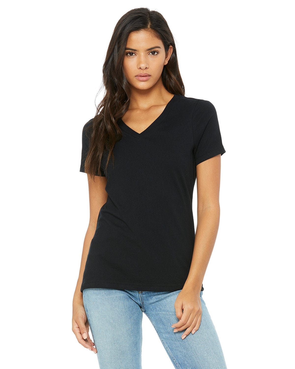 Bella+Canvas 6405: Ladies' Relaxed Jersey Short-Sleeve V-Neck T-Shirt in Black