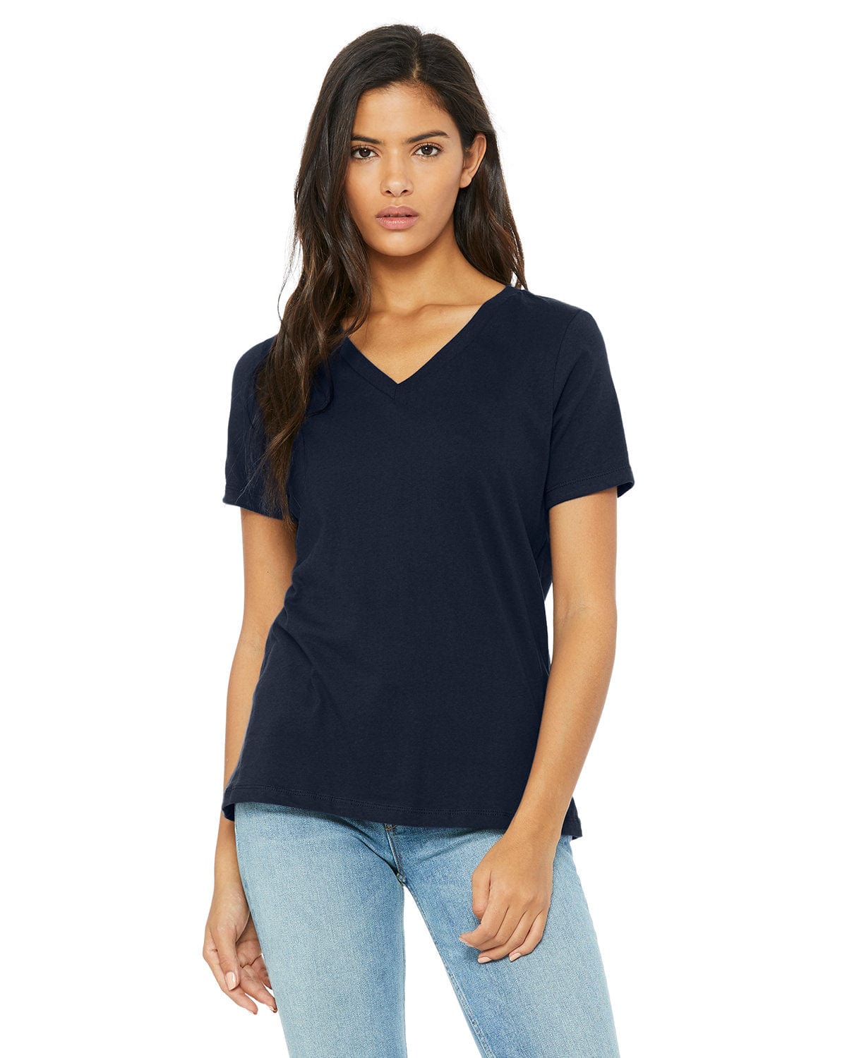 Bella+Canvas 6405: Ladies' Relaxed Jersey Short-Sleeve V-Neck T-Shirt in Navy
