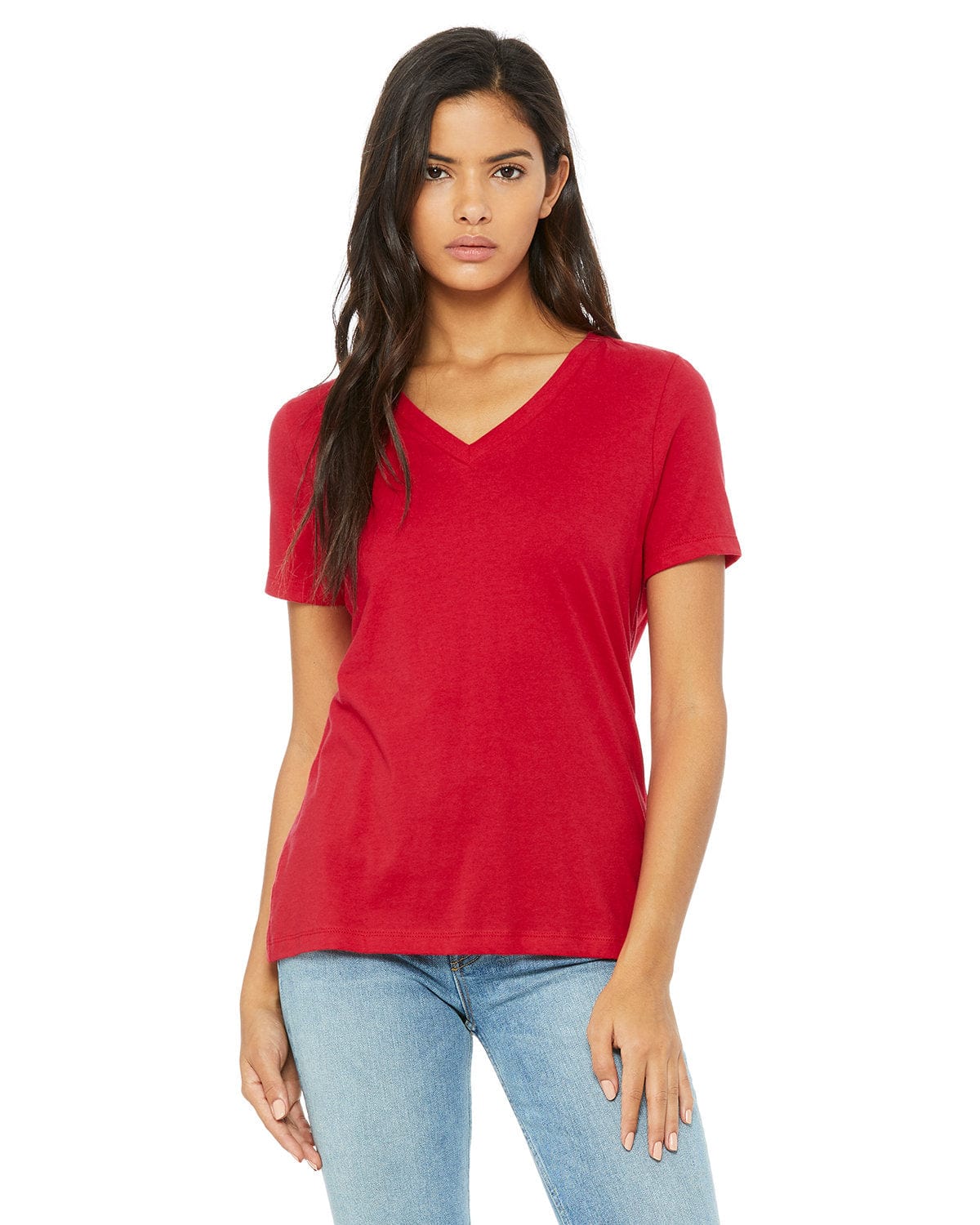 Bella+Canvas 6405: Ladies' Relaxed Jersey Short-Sleeve V-Neck T-Shirt in Red