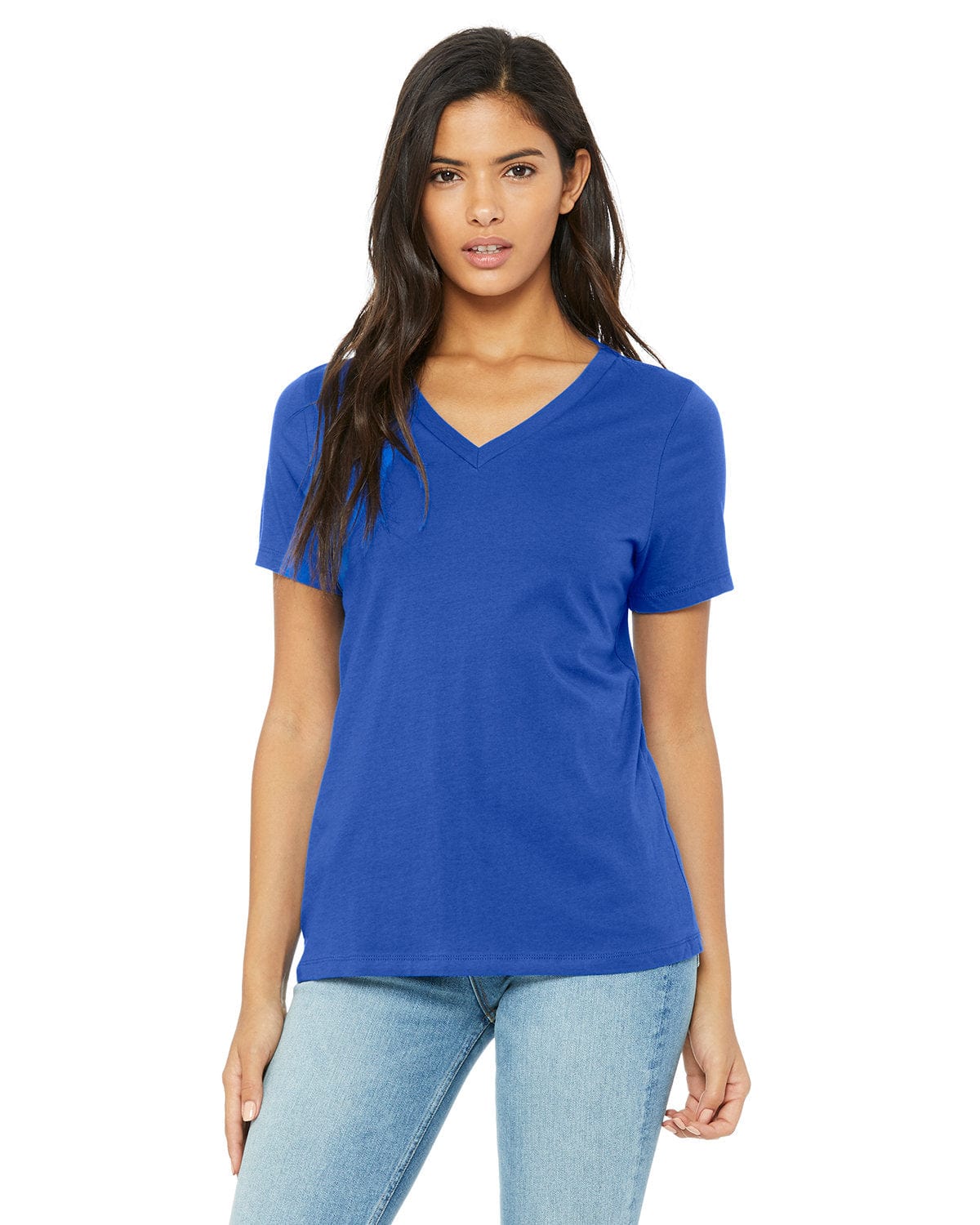 Bella+Canvas 6405: Ladies' Relaxed Jersey Short-Sleeve V-Neck T-Shirt in True Royal