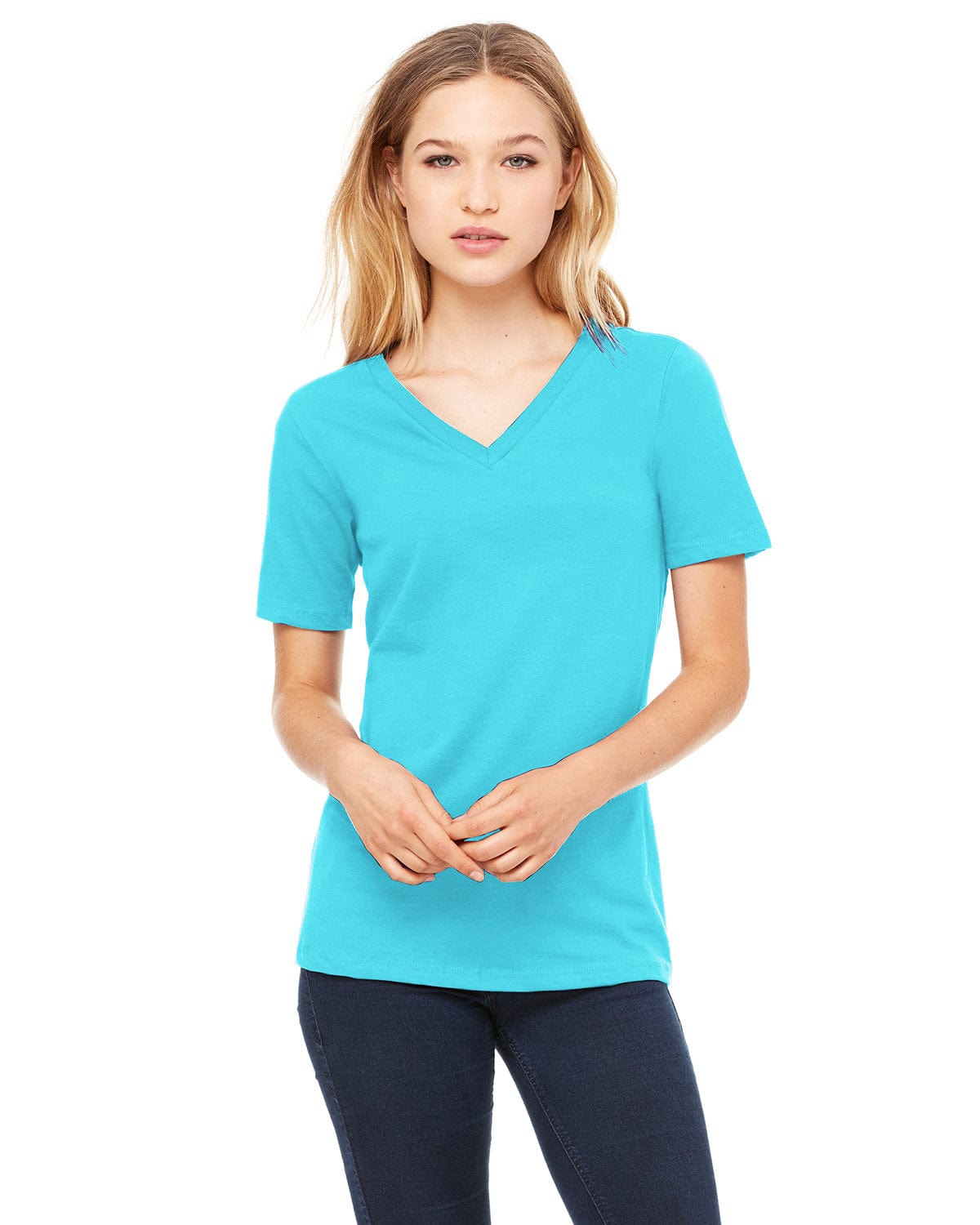 Bella+Canvas 6405: Ladies' Relaxed Jersey Short-Sleeve V-Neck T-Shirt in Turquoise