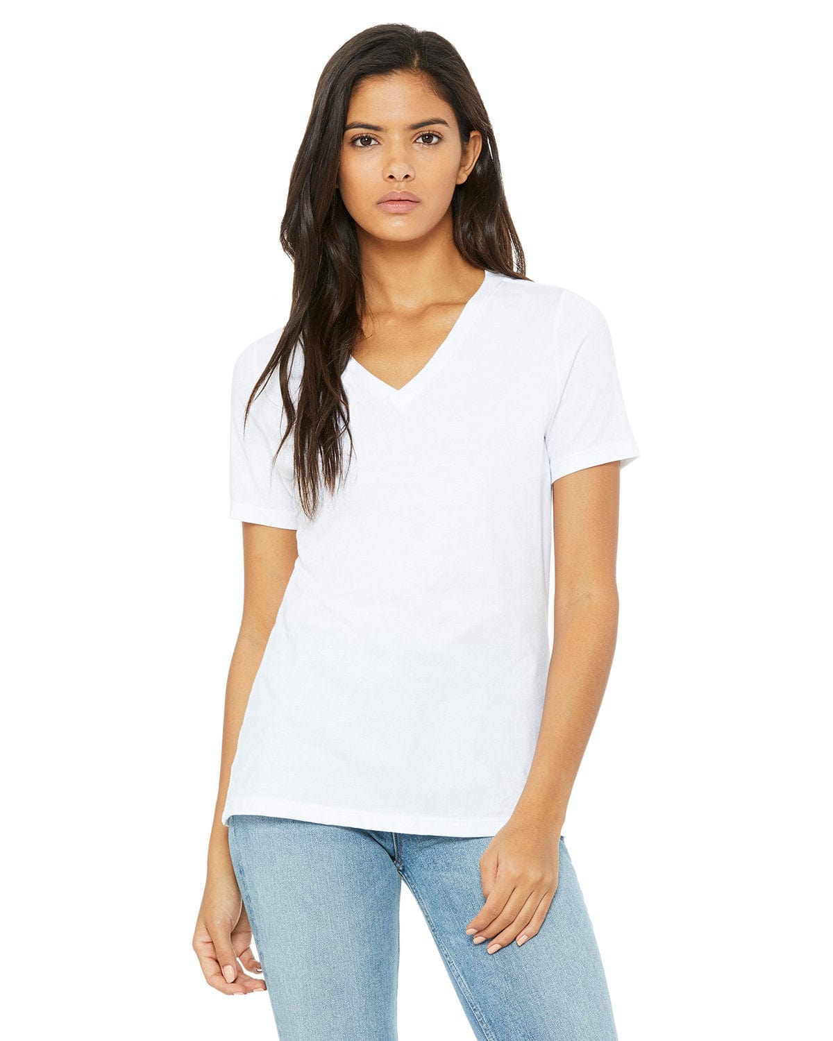Bella+Canvas 6405: Ladies' Relaxed Jersey Short-Sleeve V-Neck T-Shirt in White