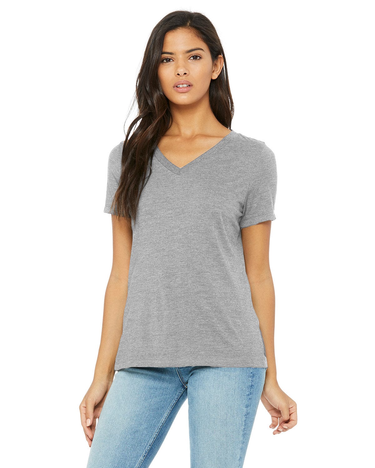 Bella+Canvas 6405CVC Ladies' Relaxed Heather CVC Jersey V-Neck T-Shirt in Athletic Heather