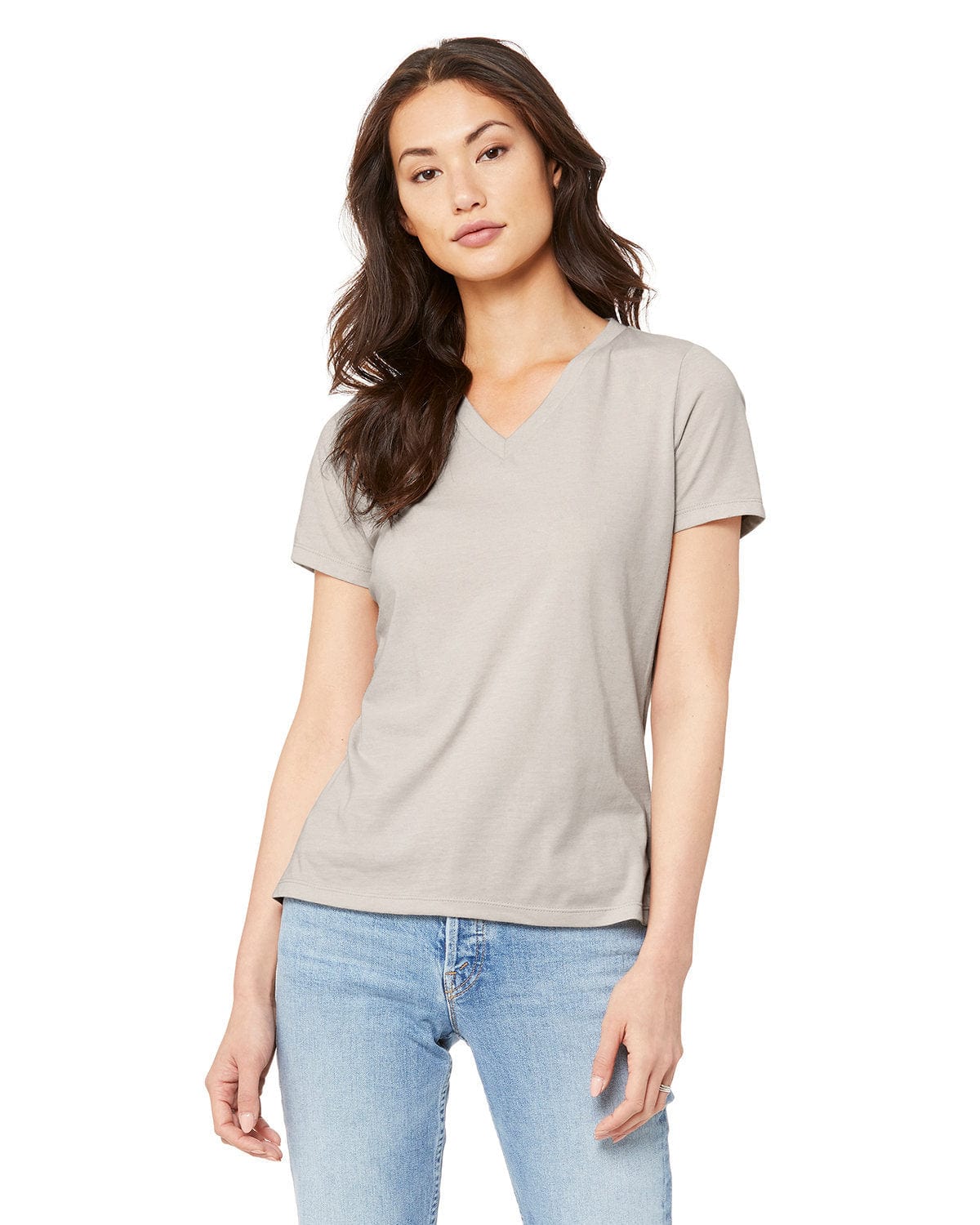 Bella+Canvas 6405CVC Ladies' Relaxed Heather CVC Jersey V-Neck T-Shirt in Heather Dust