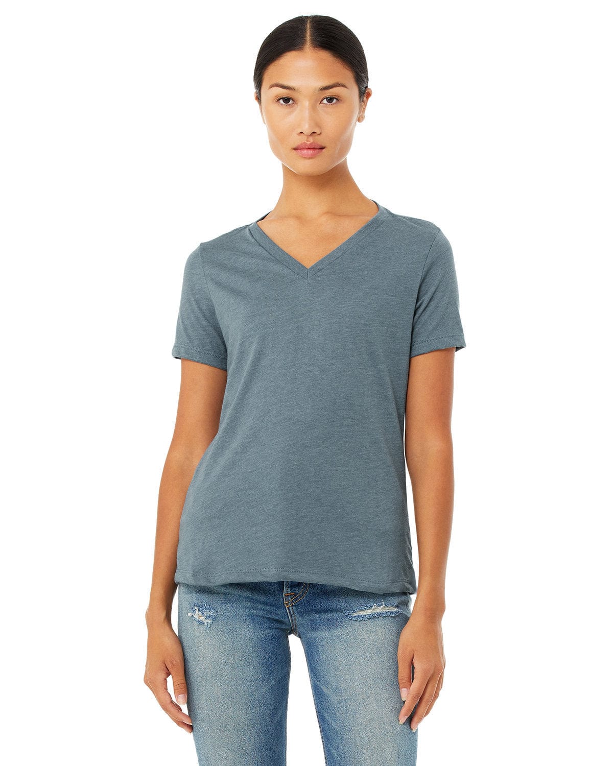 Bella+Canvas 6405CVC Ladies' Relaxed Heather CVC Jersey V-Neck T-Shirt in Heather Slate