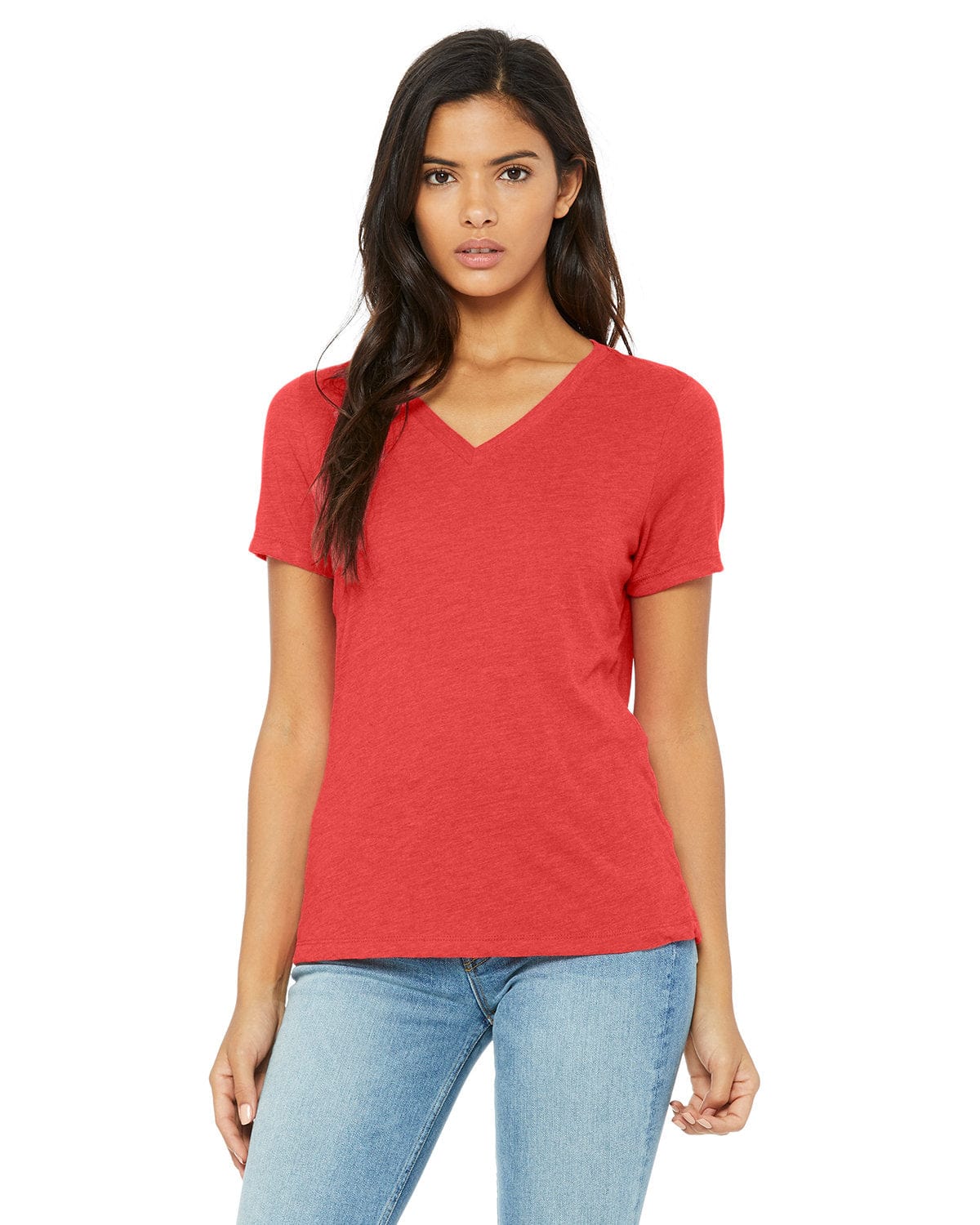 Bella+Canvas 6415 Ladies' Relaxed Triblend V-Neck T-Shirt in Red Triblend