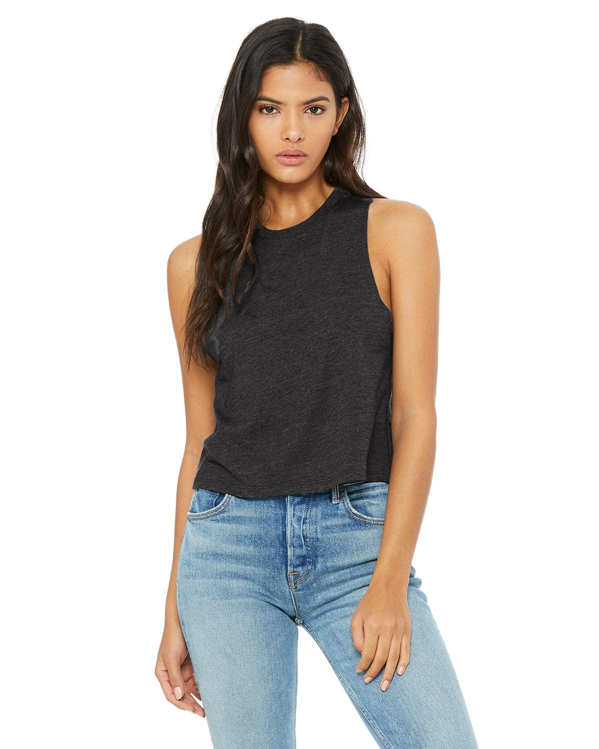 Bella+Canvas 6682: Women's Racerback Cropped Tank in Dark Gry Heather