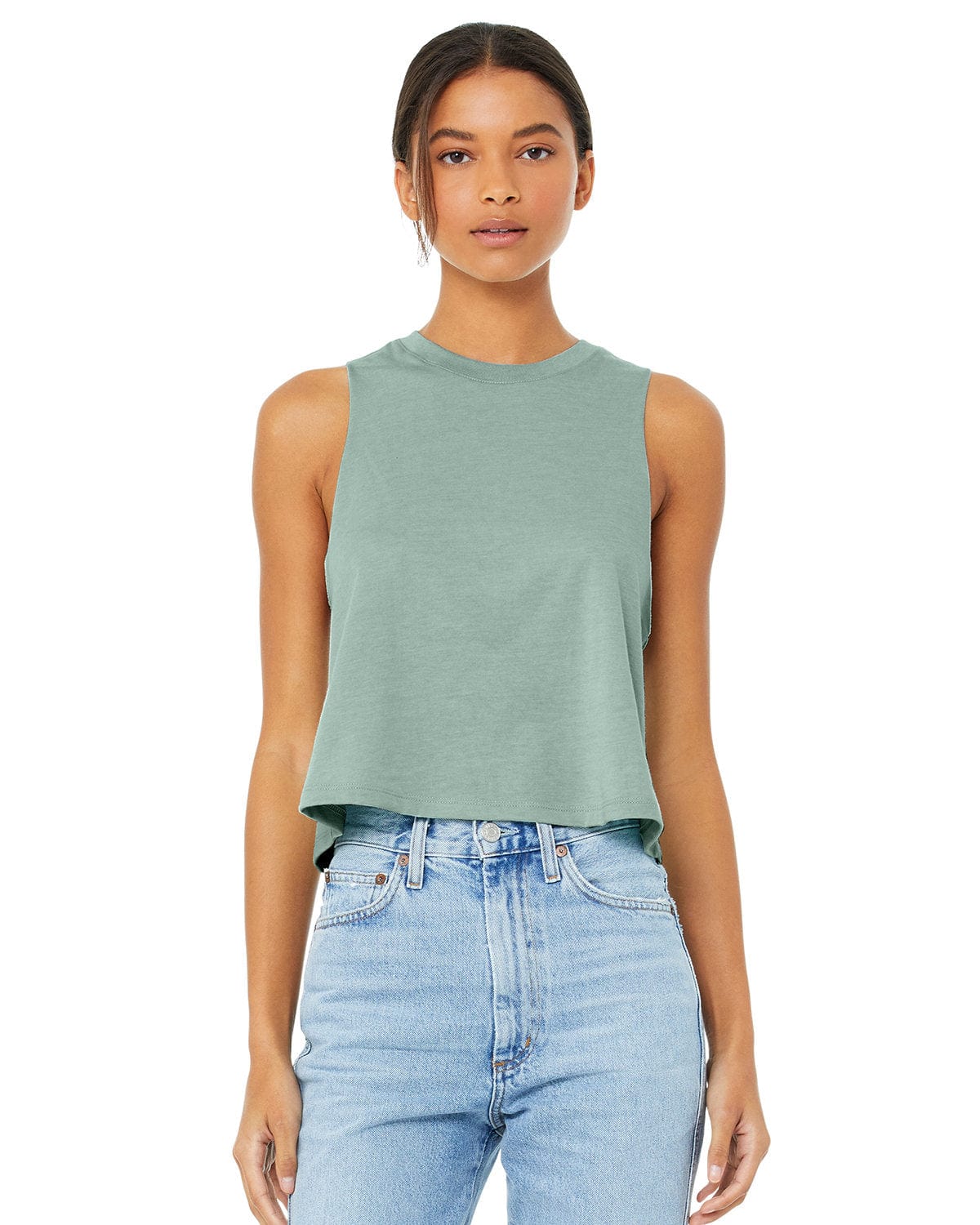 Bella+Canvas 6682: Women's Racerback Cropped Tank in Hthr Dusty Blue