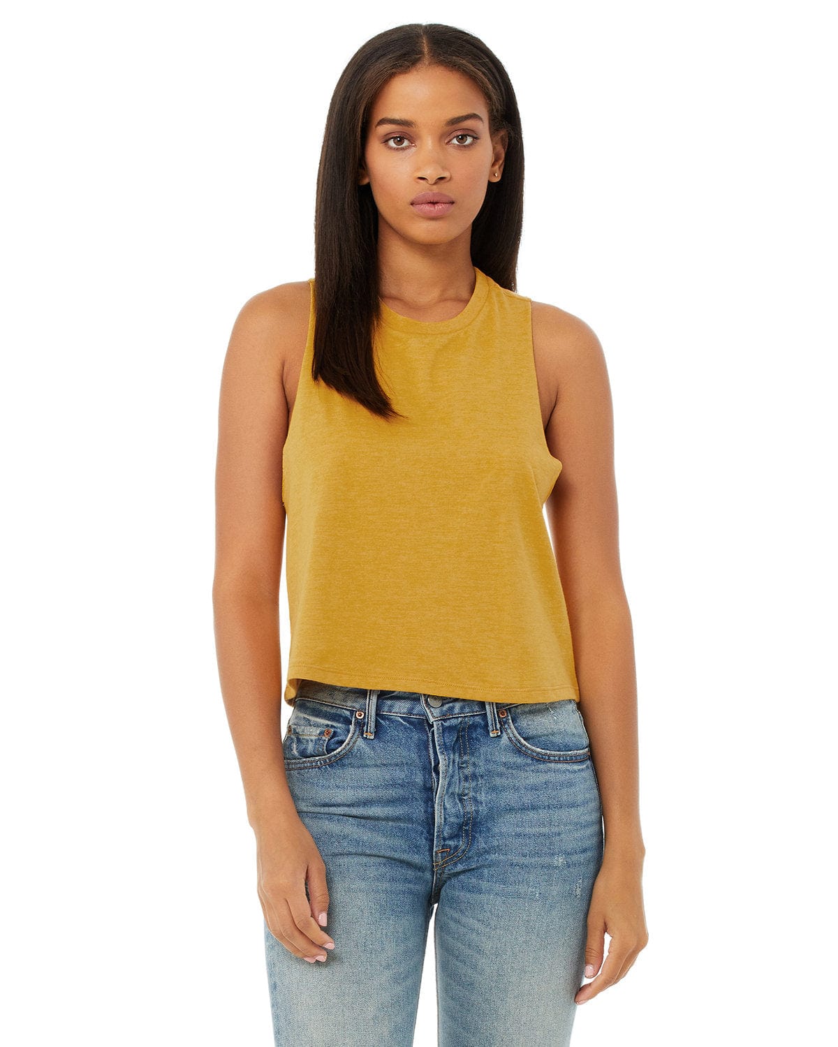 Bella+Canvas 6682: Women's Racerback Cropped Tank in Heather Mustard
