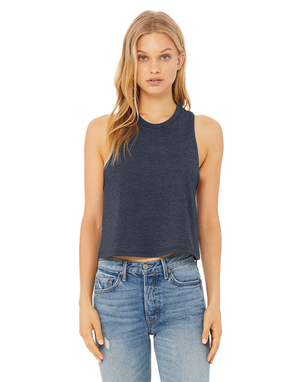 Bella+Canvas 6682: Women's Racerback Cropped Tank in Heather Navy