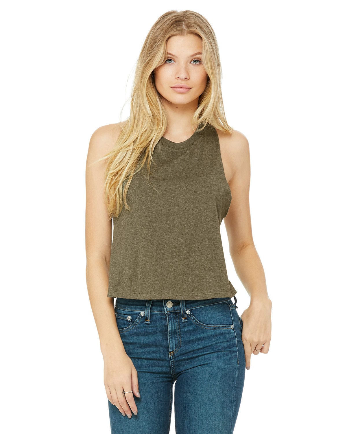 Bella+Canvas 6682: Women's Racerback Cropped Tank in Heather Olive