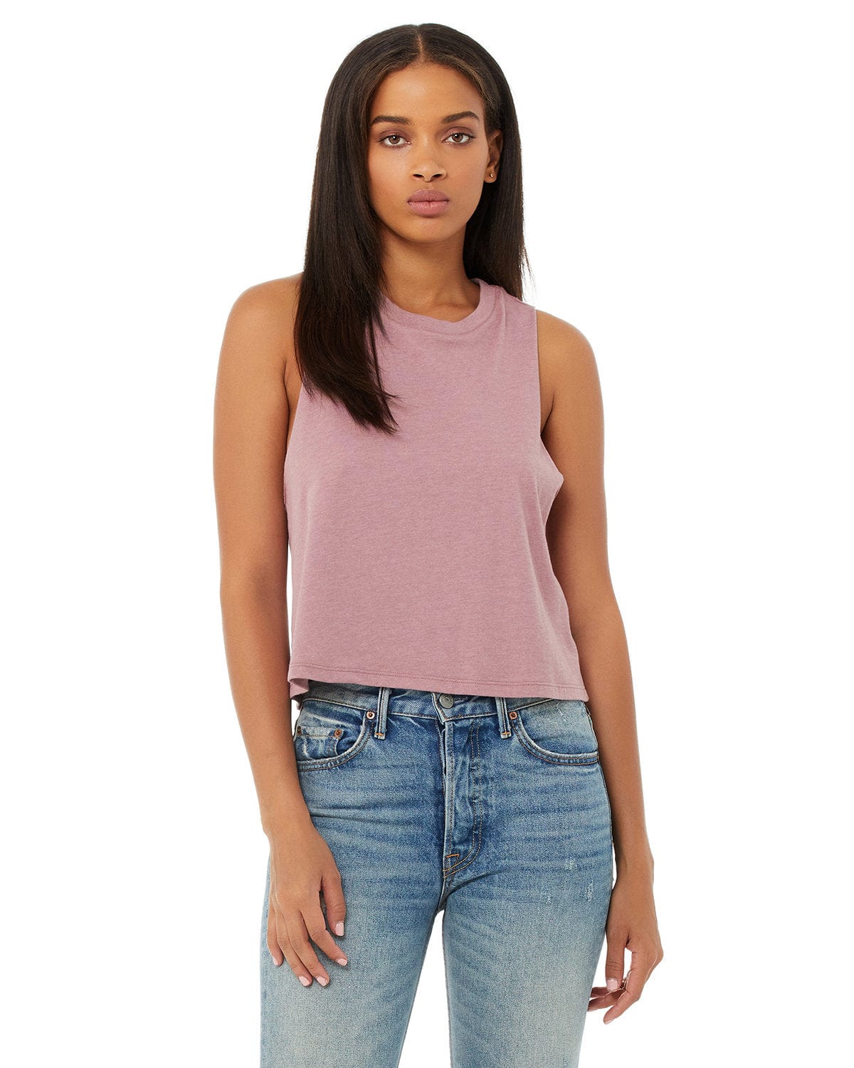 Bella+Canvas 6682: Women's Racerback Cropped Tank in Heather Orchid