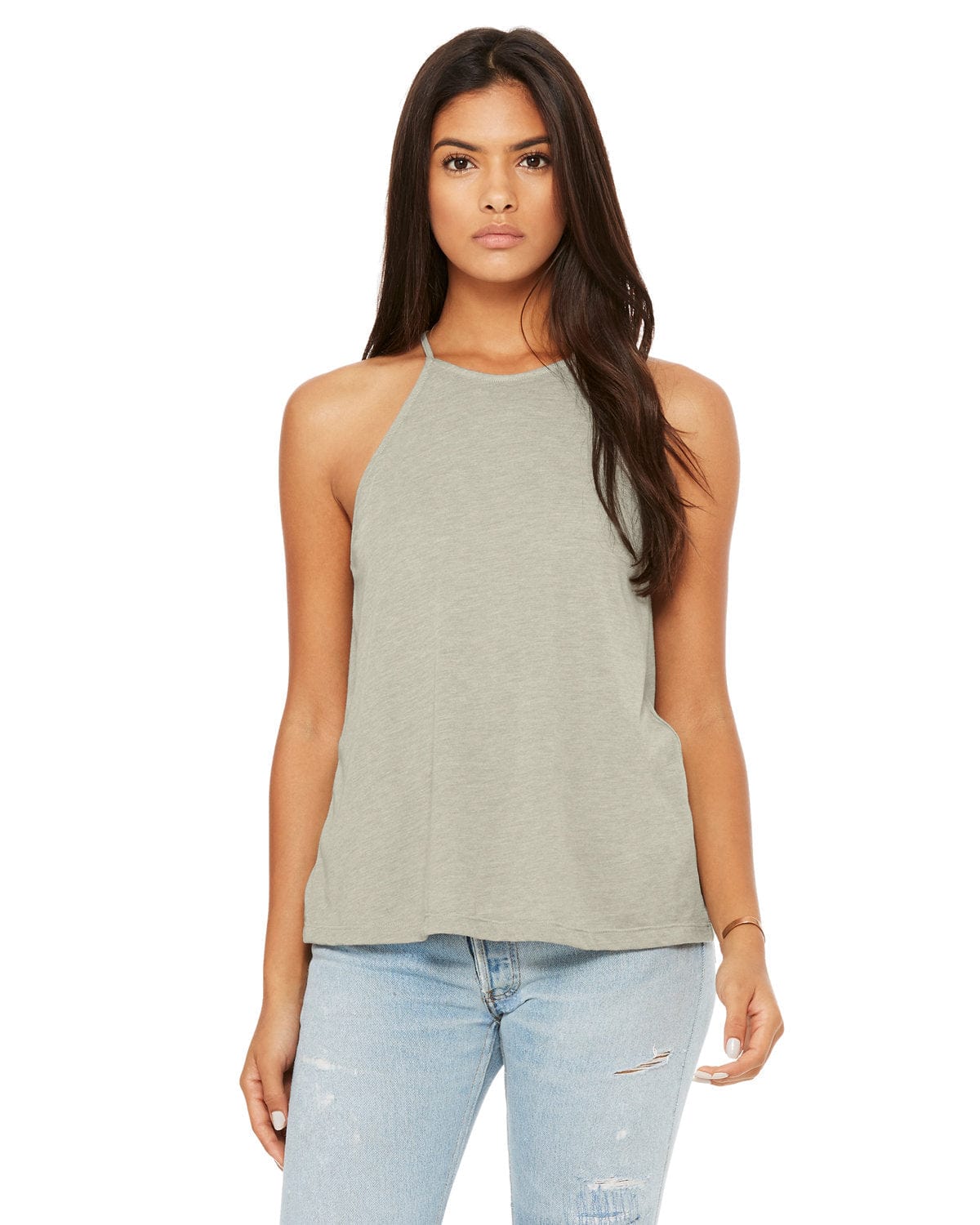 Bella+Canvas 8809: Women's Flowy High-Neck Tank in Heather Stone
