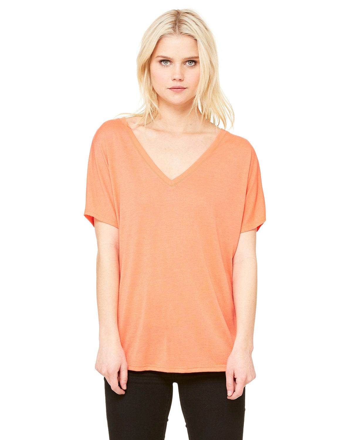Bella+Canvas 8815: Ladies' Slouchy V-Neck T-Shirt in Coral