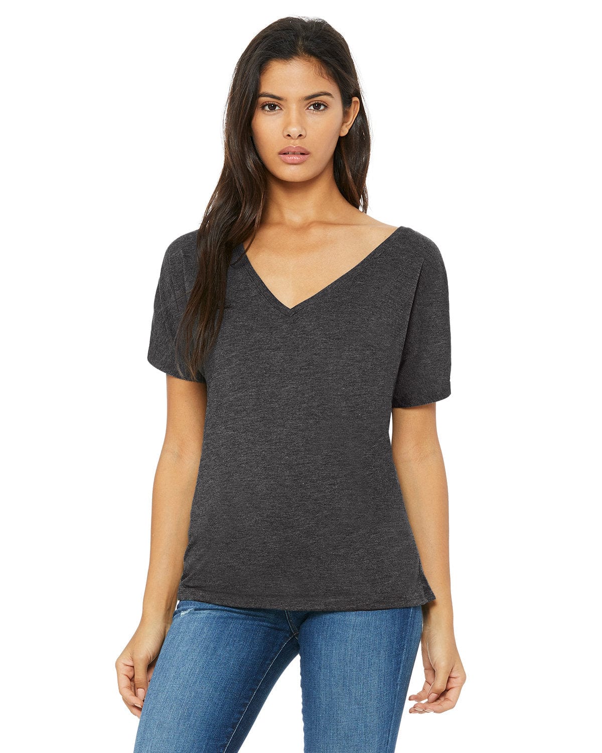 Bella+Canvas 8815: Ladies' Slouchy V-Neck T-Shirt in Dark Gry Heather