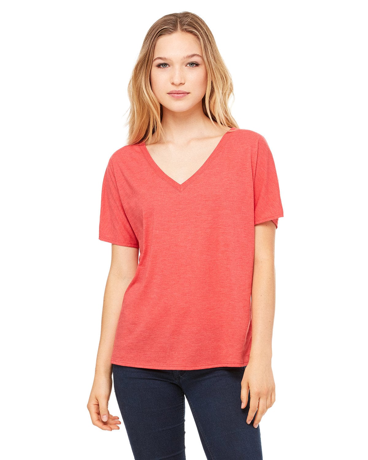 Bella+Canvas 8815: Ladies' Slouchy V-Neck T-Shirt in Red Triblend