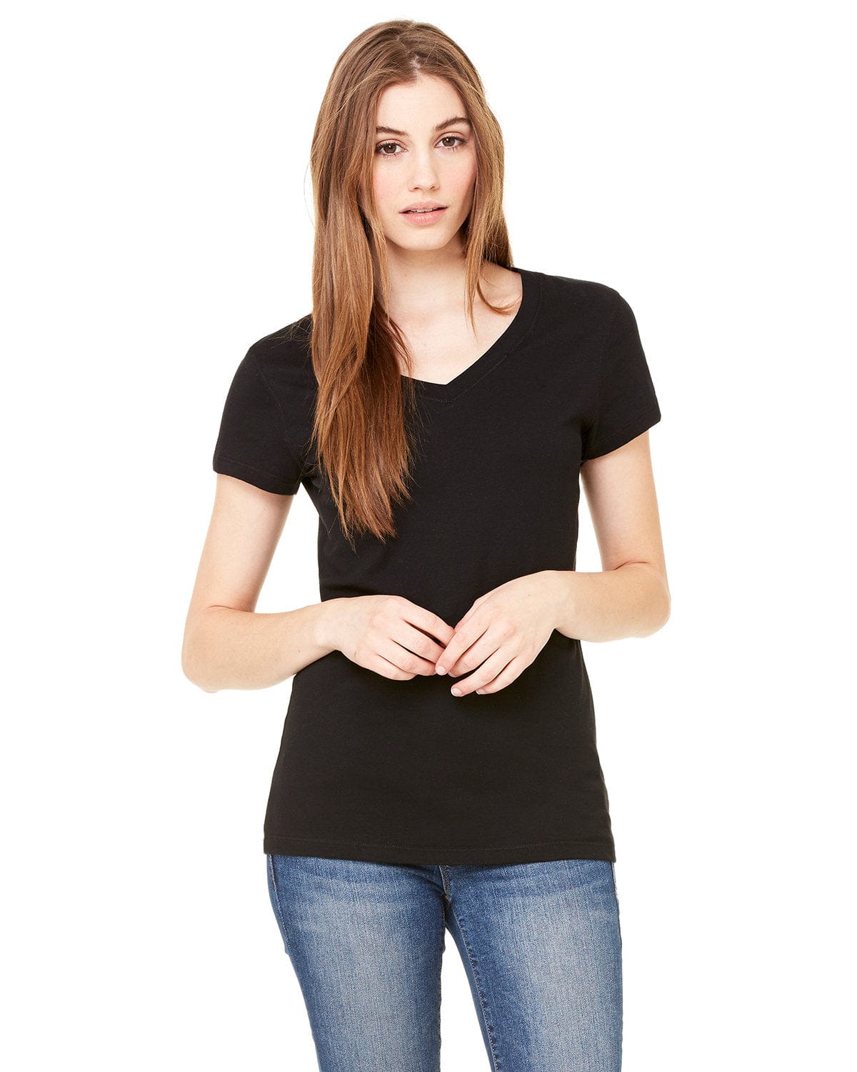 Bella+Canvas B6005: Ladies' Jersey Short-Sleeve V-Neck T-Shirt in Black