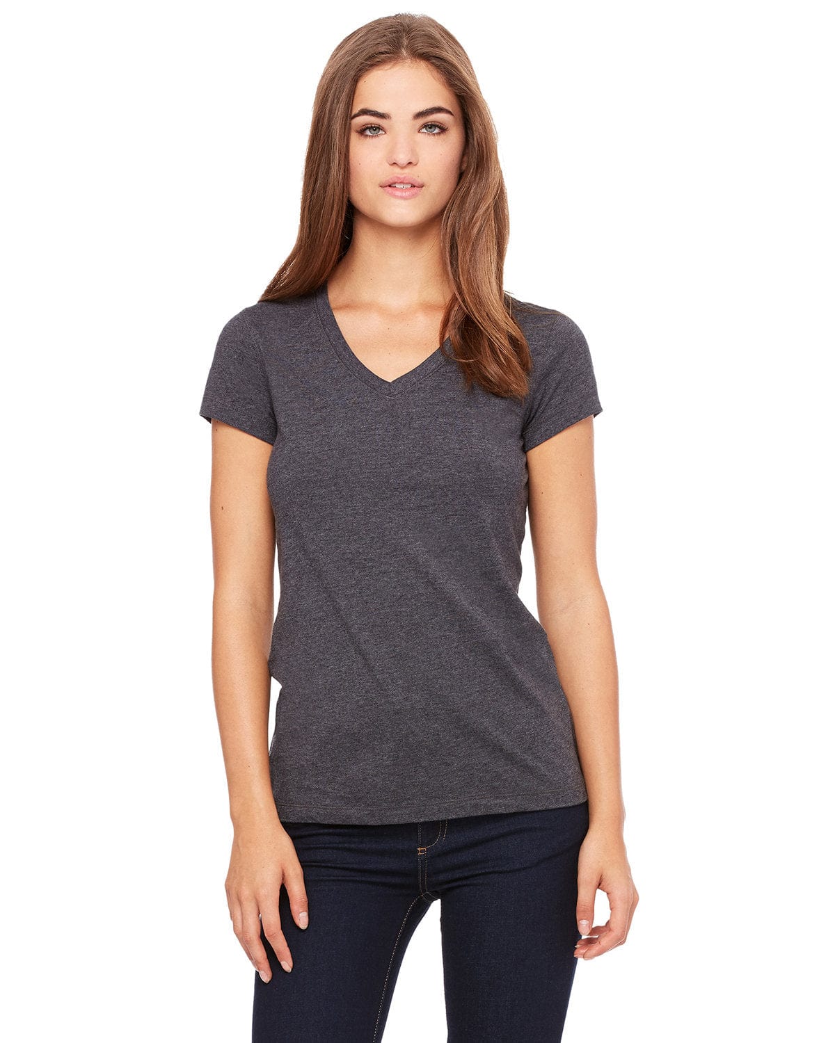 Bella+Canvas B6005: Ladies' Jersey Short-Sleeve V-Neck T-Shirt in Dark Gry Heather