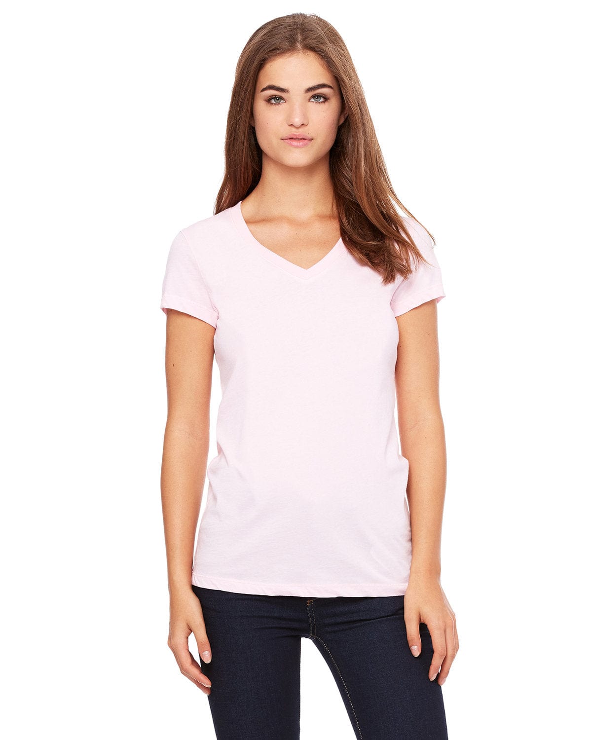 Bella+Canvas B6005: Ladies' Jersey Short-Sleeve V-Neck T-Shirt in Pink