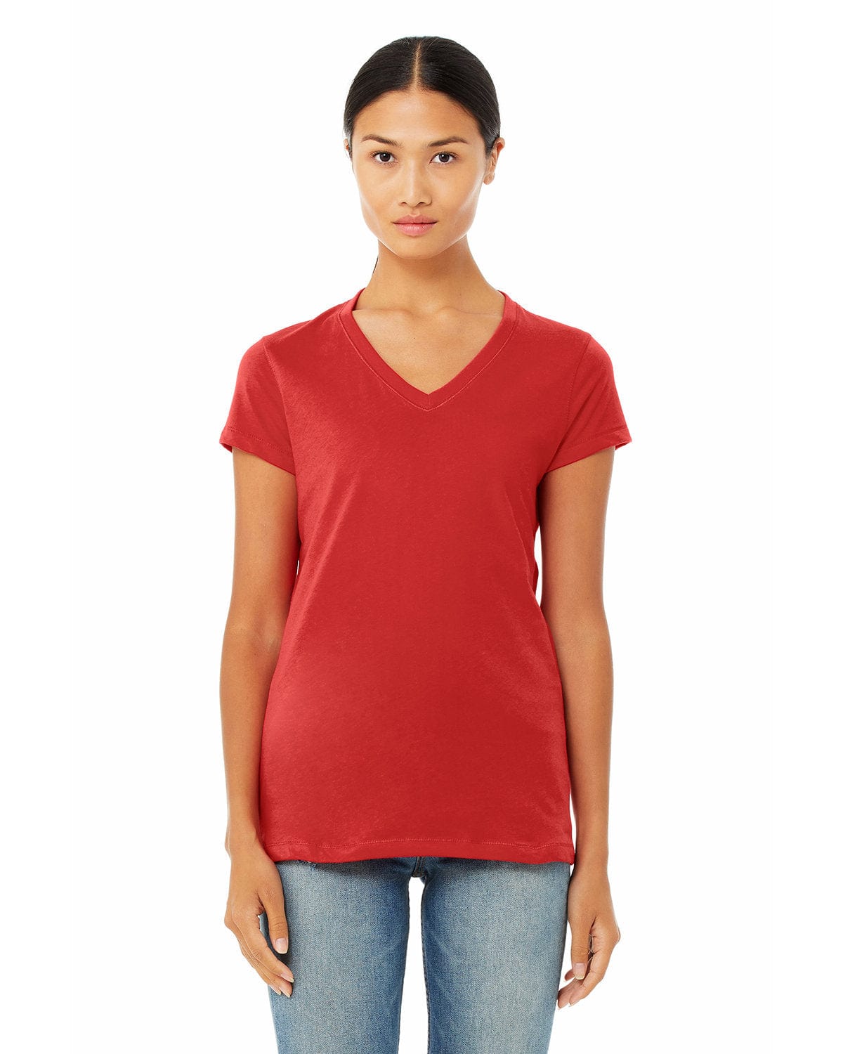 Bella+Canvas B6005: Ladies' Jersey Short-Sleeve V-Neck T-Shirt in Red
