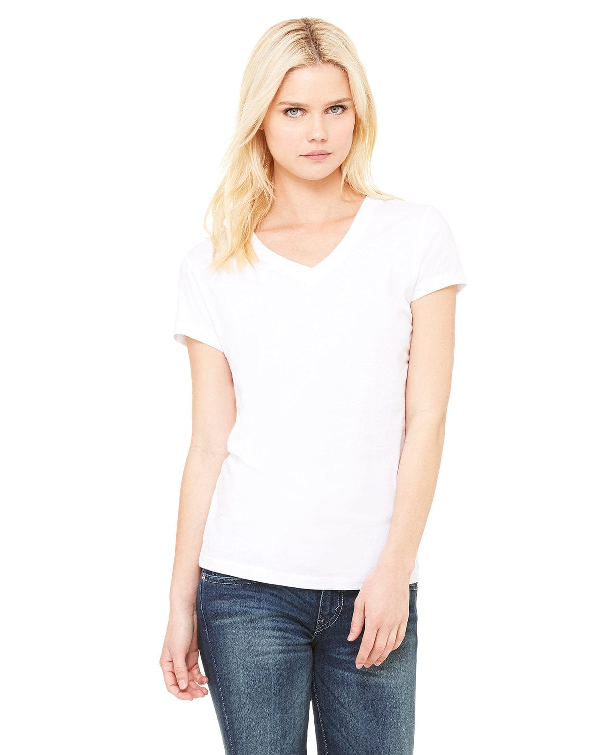 Bella+Canvas B6005: Ladies' Jersey Short-Sleeve V-Neck T-Shirt in White