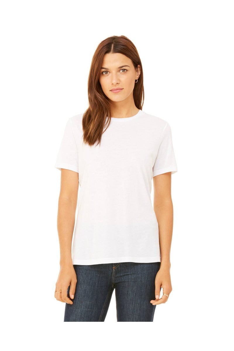 Bella+Canvas B6400: Ladies' Relaxed Jersey Short-Sleeve T-Shirt in Solid Wht Trblnd