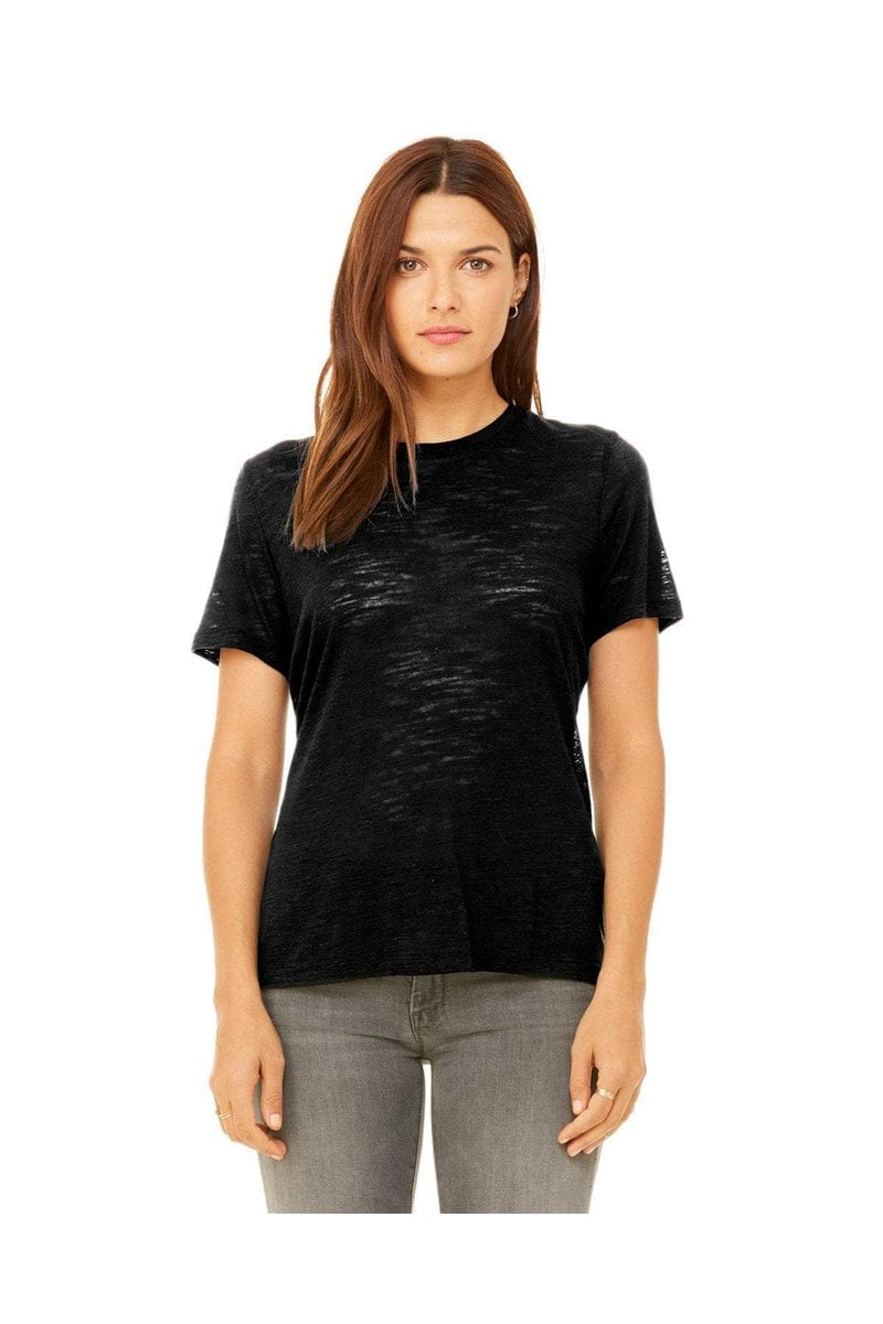 Bella+Canvas B6400: Ladies' Relaxed Jersey Short-Sleeve T-Shirt in Solid Black Slub