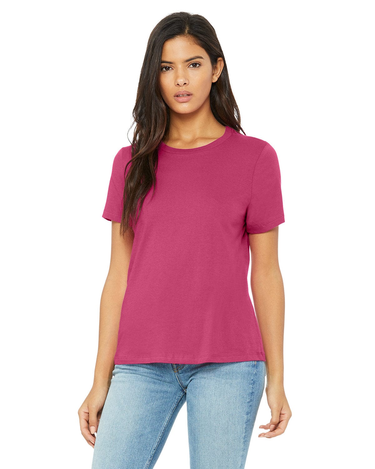 Bella+Canvas B6400: Ladies' Relaxed Jersey Short-Sleeve T-Shirt in Berry