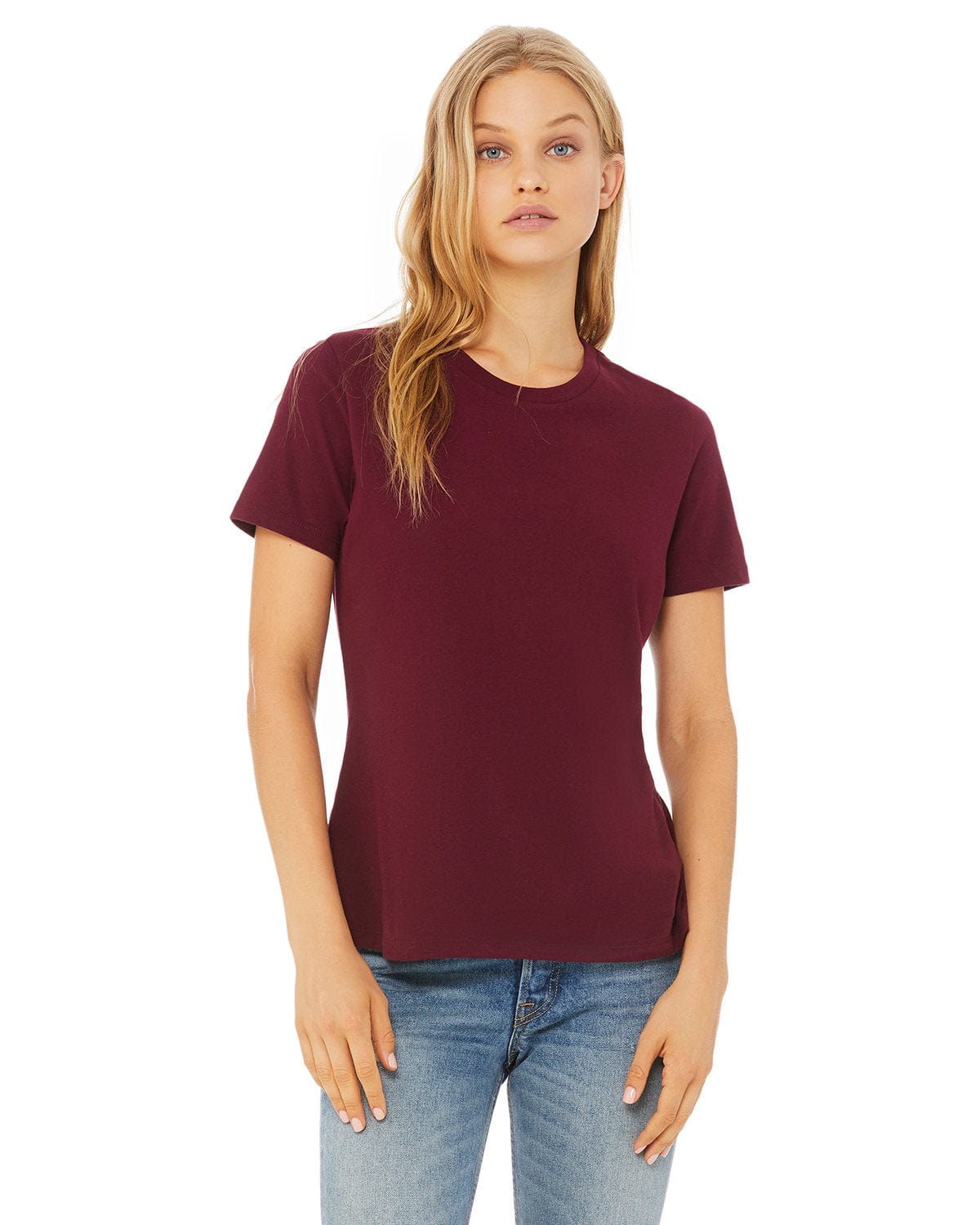 Bella+Canvas B6400: Ladies' Relaxed Jersey Short-Sleeve T-Shirt in Maroon