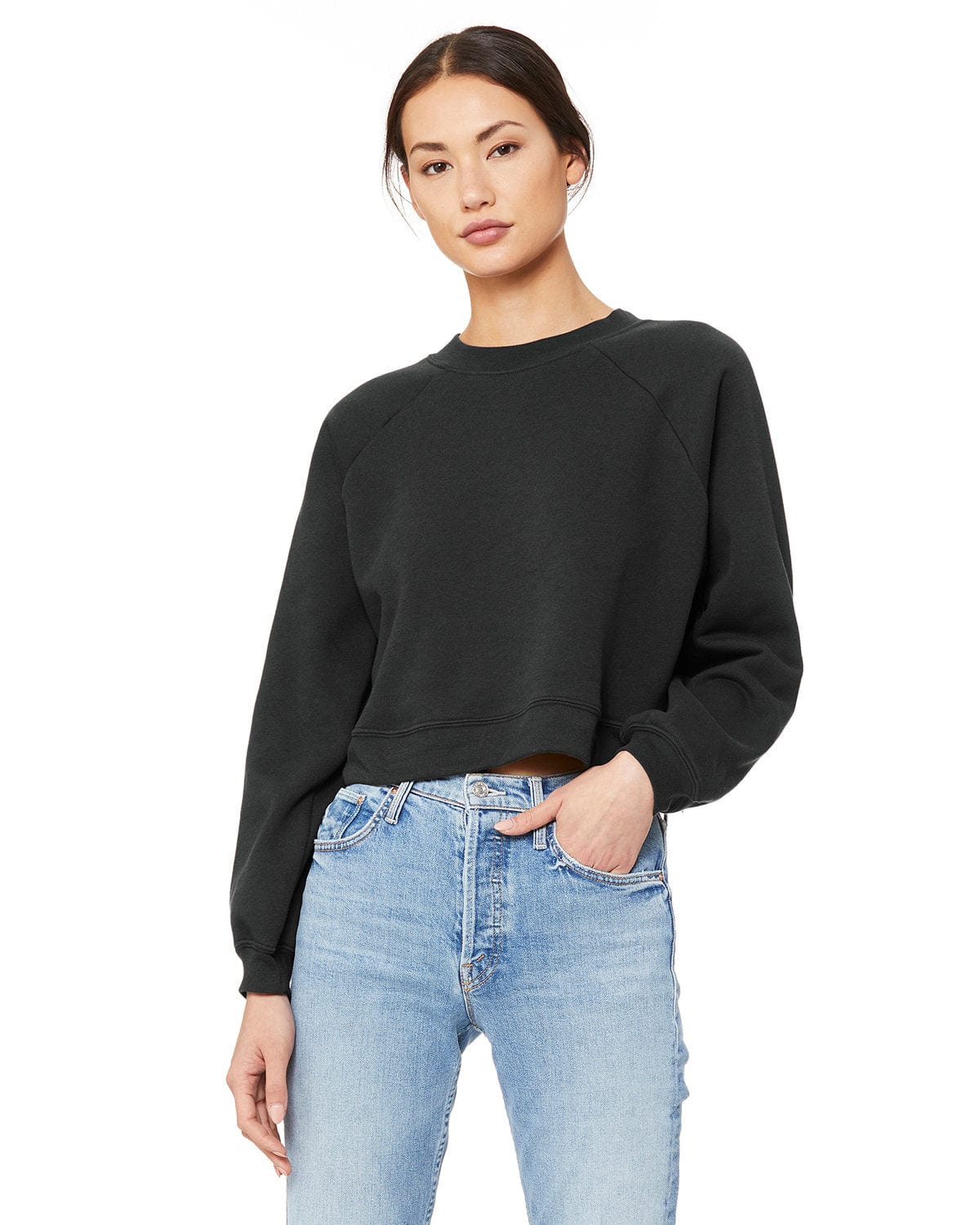 Bella+Canvas B7505 FWD Fashion Ladies' Raglan Pullover Fleece in Dark Grey