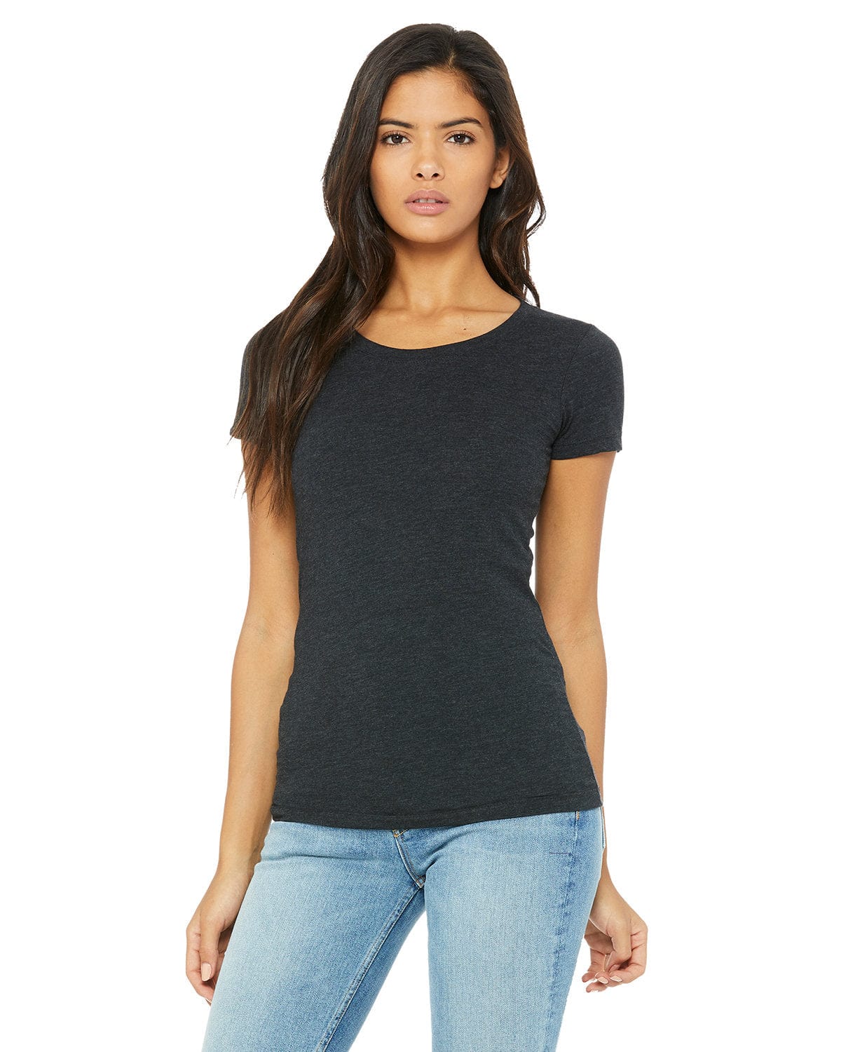 Bella+Canvas B8413: Ladies' Triblend Short-Sleeve T-Shirt in Char Blk Triblnd