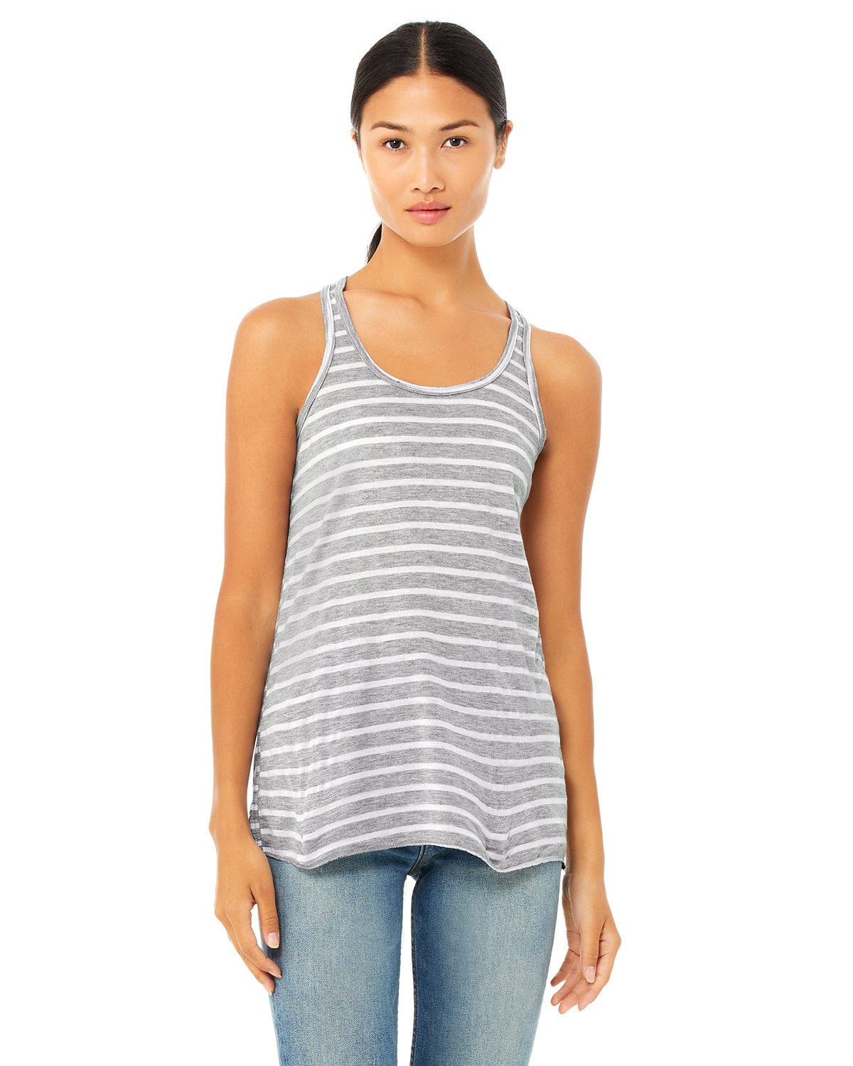 Bella+Canvas B8800: Ladies' Flowy Racerback Tank in Str Ath Htr/ Wht