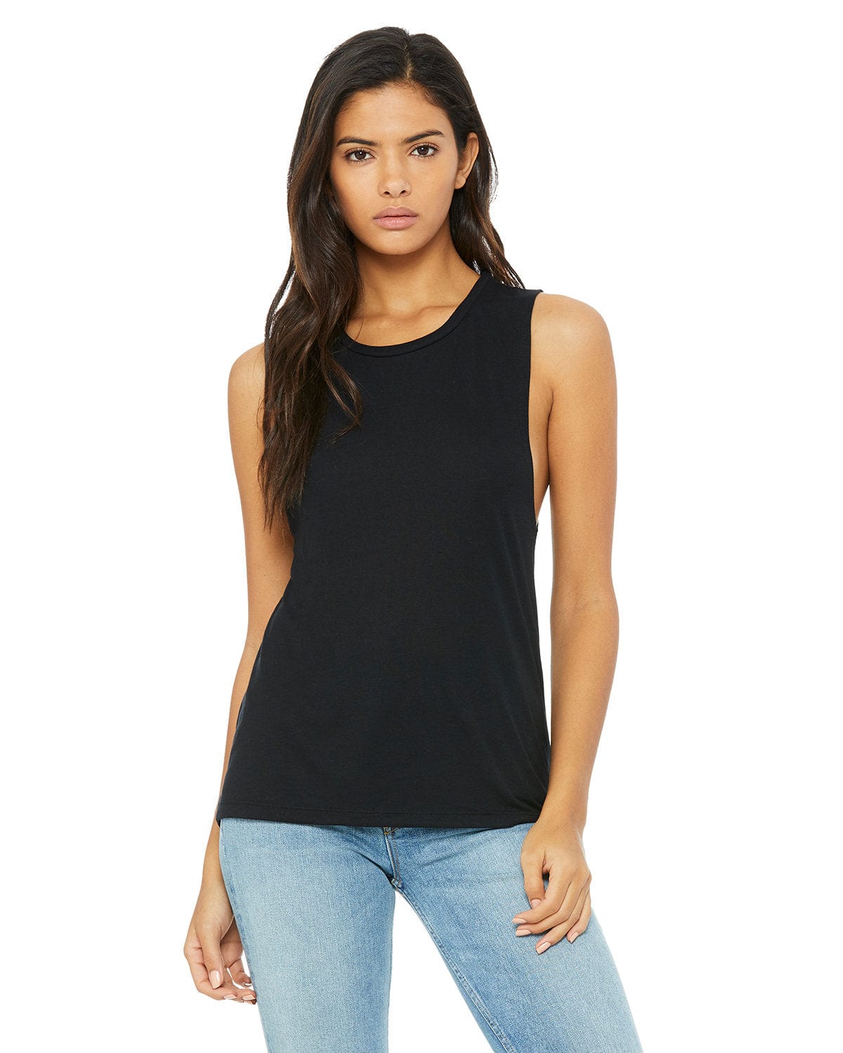 Bella+Canvas B8803: Ladies' Flowy Scoop Muscle Tank in Black