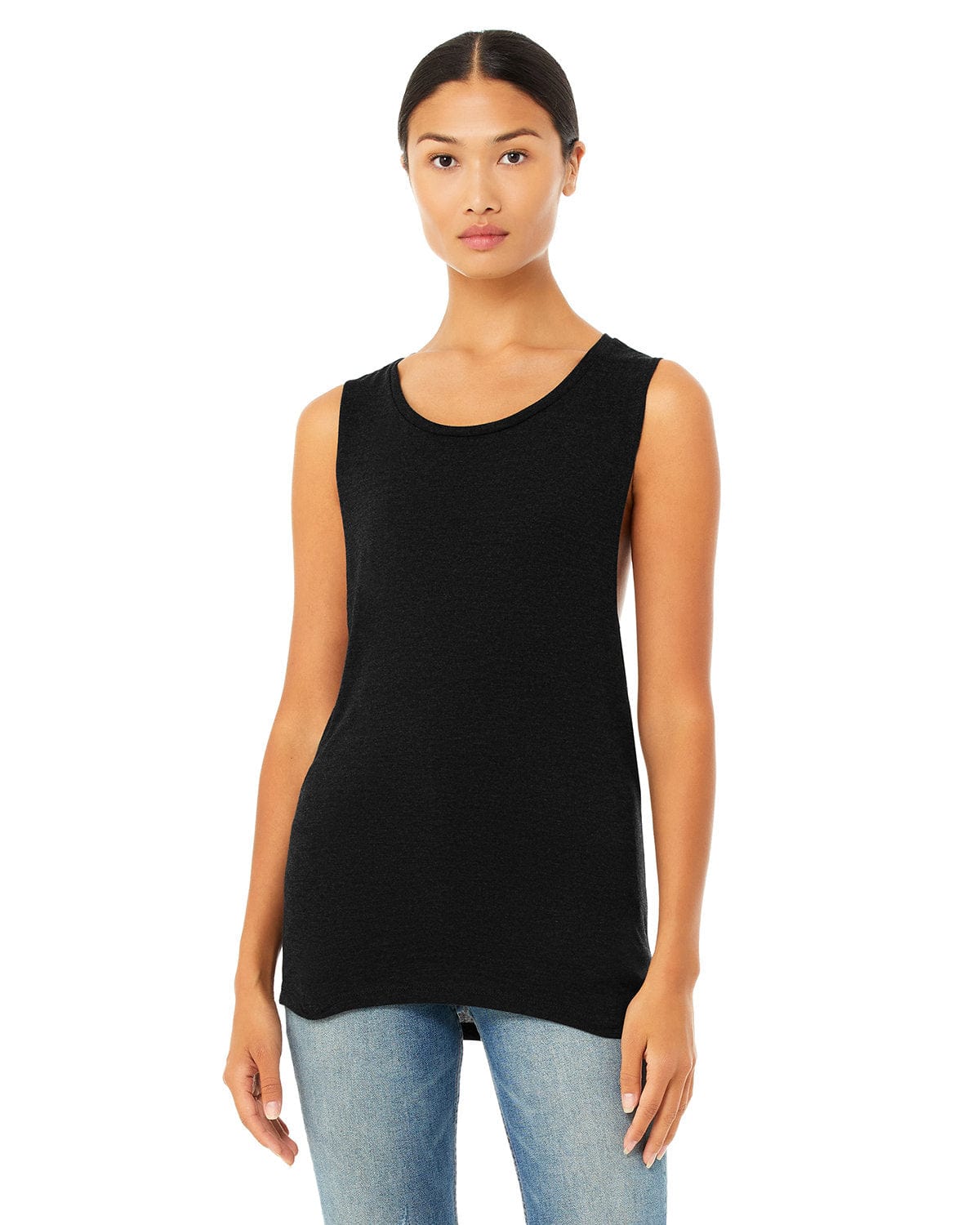 Bella+Canvas B8803: Ladies' Flowy Scoop Muscle Tank in Black Heather