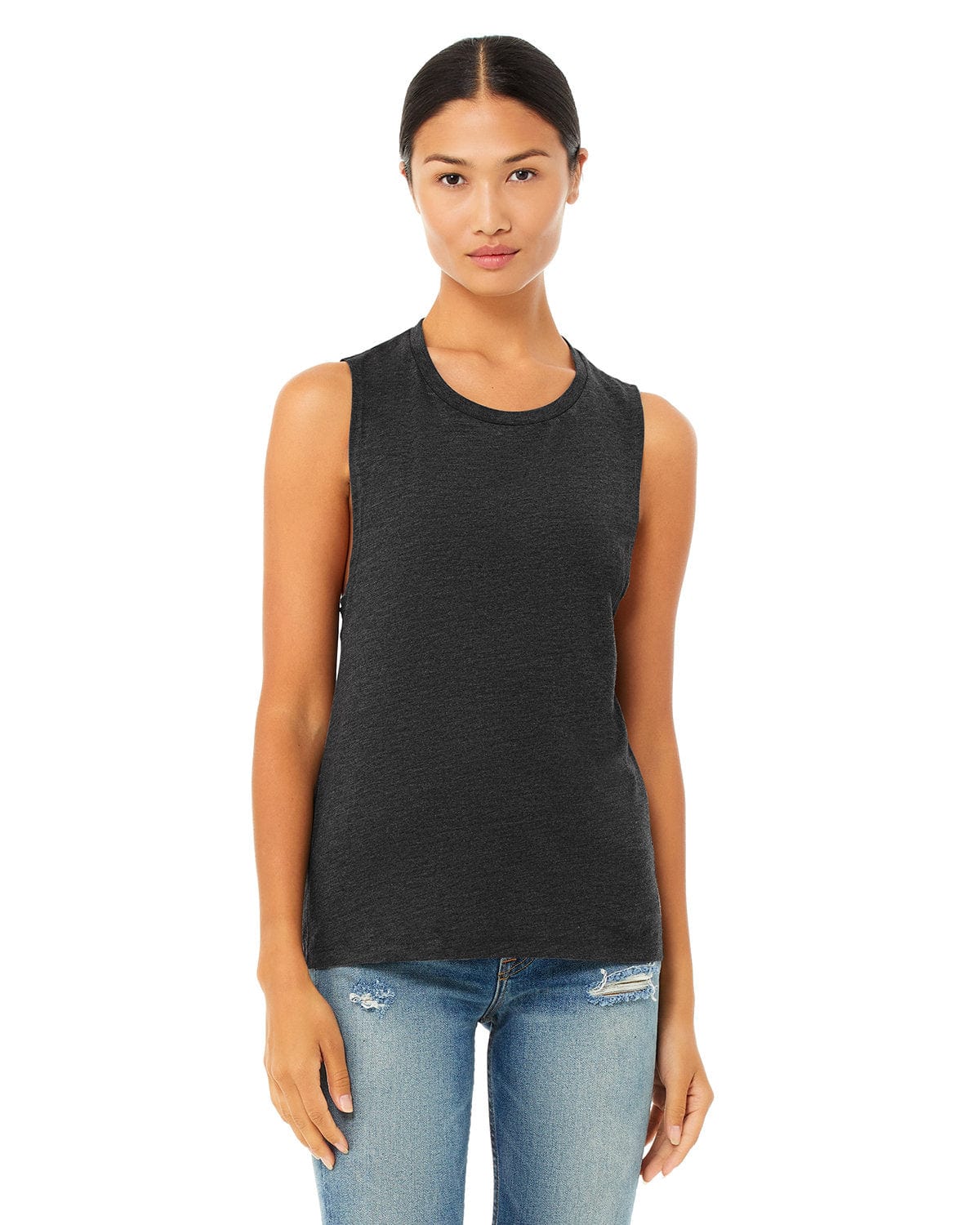 Bella+Canvas B8803: Ladies' Flowy Scoop Muscle Tank in Dark Gry Heather