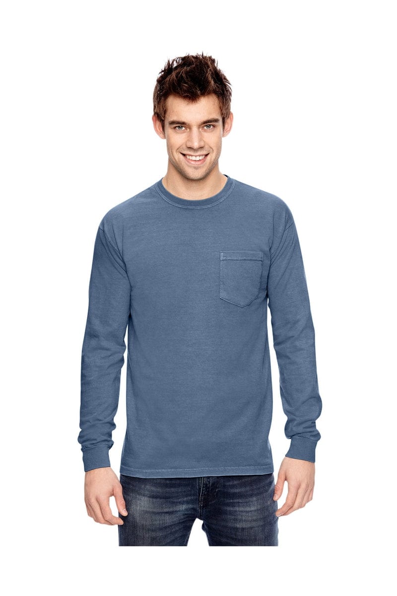 Comfort Colors C4410: Adult Heavyweight Long-Sleeve Pocket T-Shirt in Blue Jean
