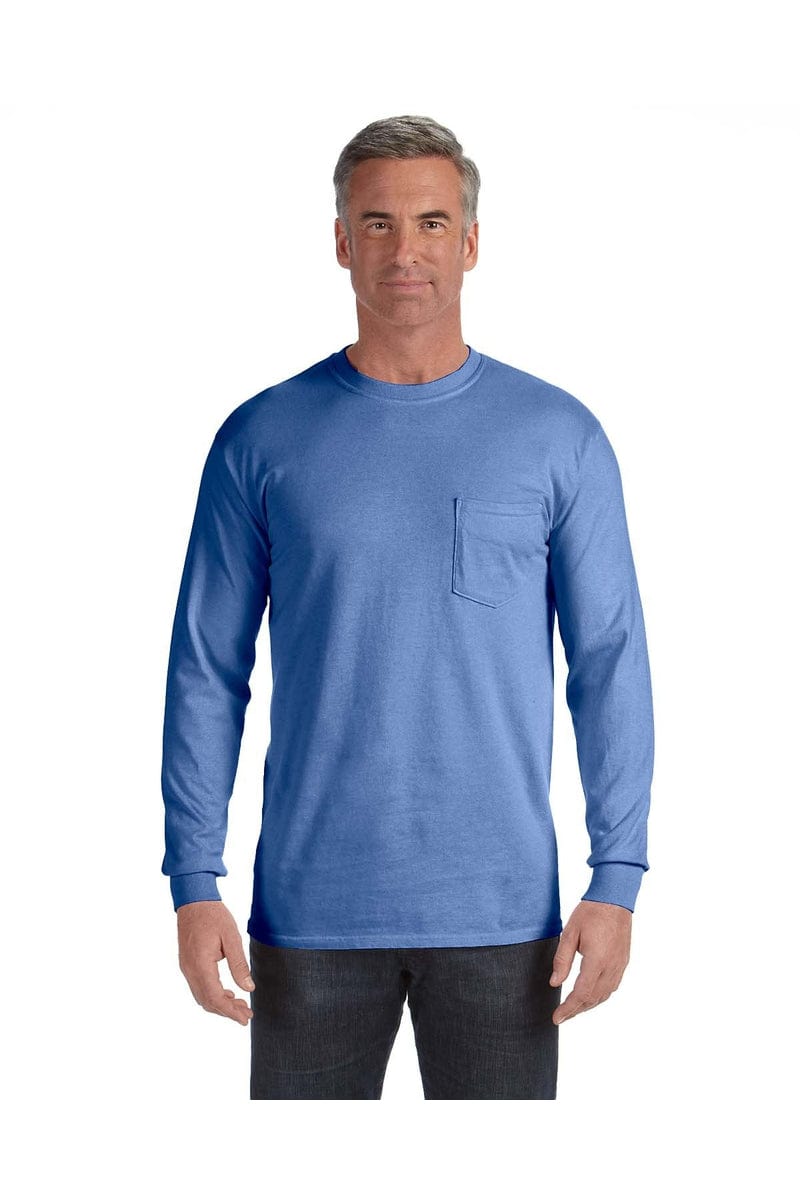 Comfort Colors C4410: Adult Heavyweight Long-Sleeve Pocket T-Shirt in Flo Blue