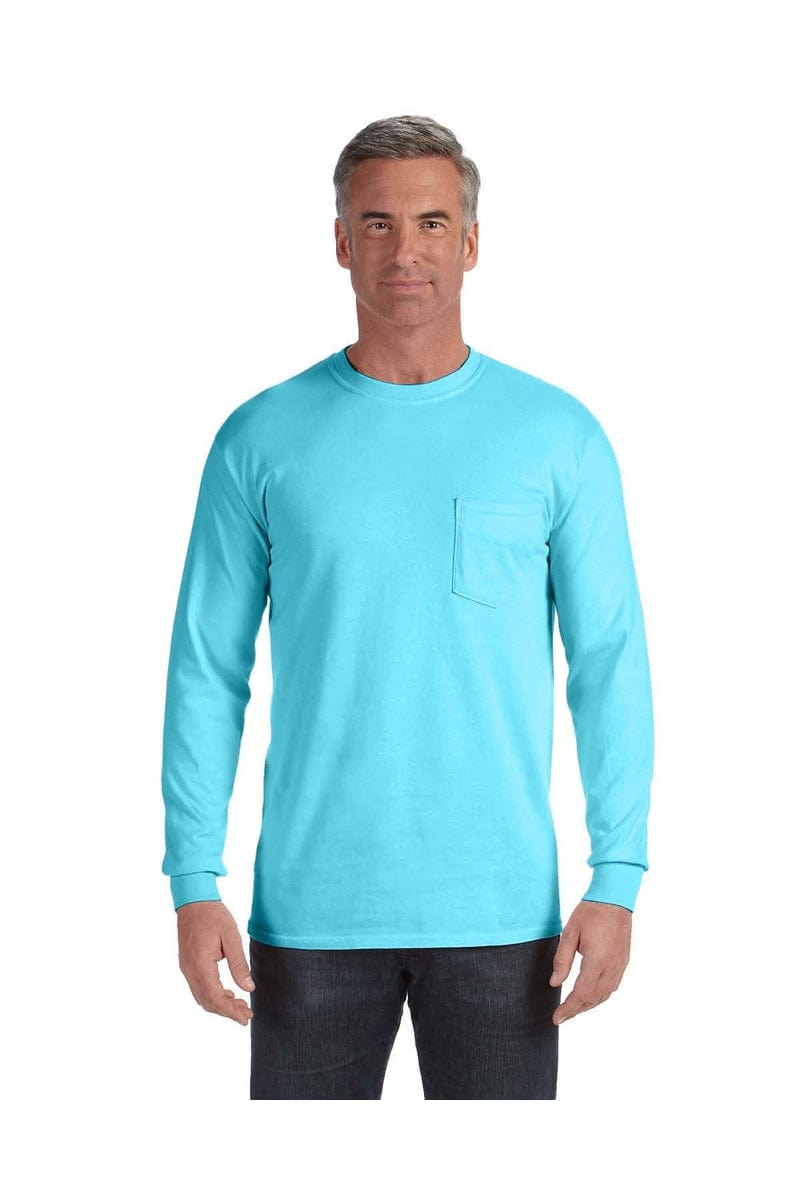 Comfort Colors C4410: Adult Heavyweight Long-Sleeve Pocket T-Shirt in Lagoon Blue