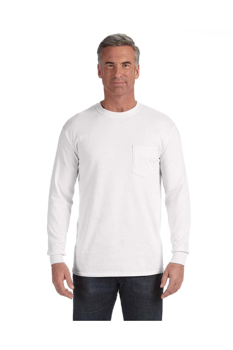 Comfort Colors C4410: Adult Heavyweight Long-Sleeve Pocket T-Shirt in White