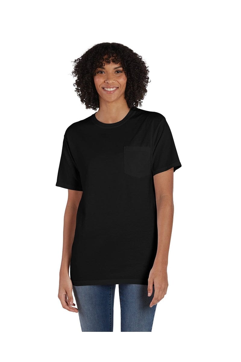 ComfortWash by Hanes GDH150: Unisex 5.5 oz., 100% Ringspun Cotton Garment-Dyed T-Shirt with Pocket in Black