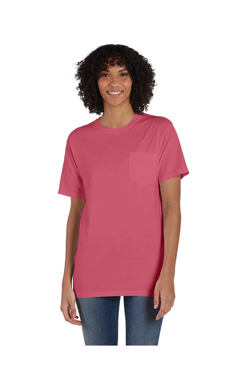 ComfortWash by Hanes GDH150: Unisex 5.5 oz., 100% Ringspun Cotton Garment-Dyed T-Shirt with Pocket in Coral Craze