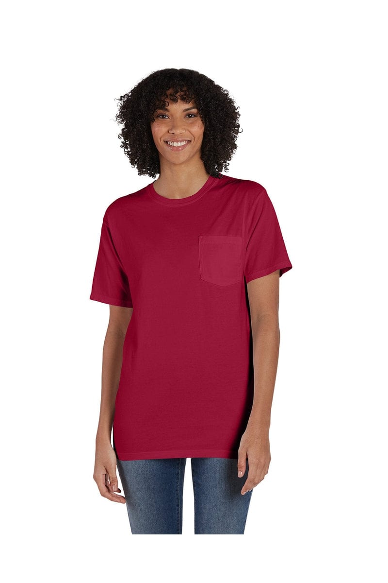 ComfortWash by Hanes GDH150: Unisex 5.5 oz., 100% Ringspun Cotton Garment-Dyed T-Shirt with Pocket in Crimson Fall