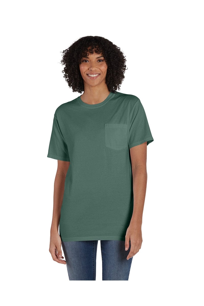 ComfortWash by Hanes GDH150: Unisex 5.5 oz., 100% Ringspun Cotton Garment-Dyed T-Shirt with Pocket in Cypress Green